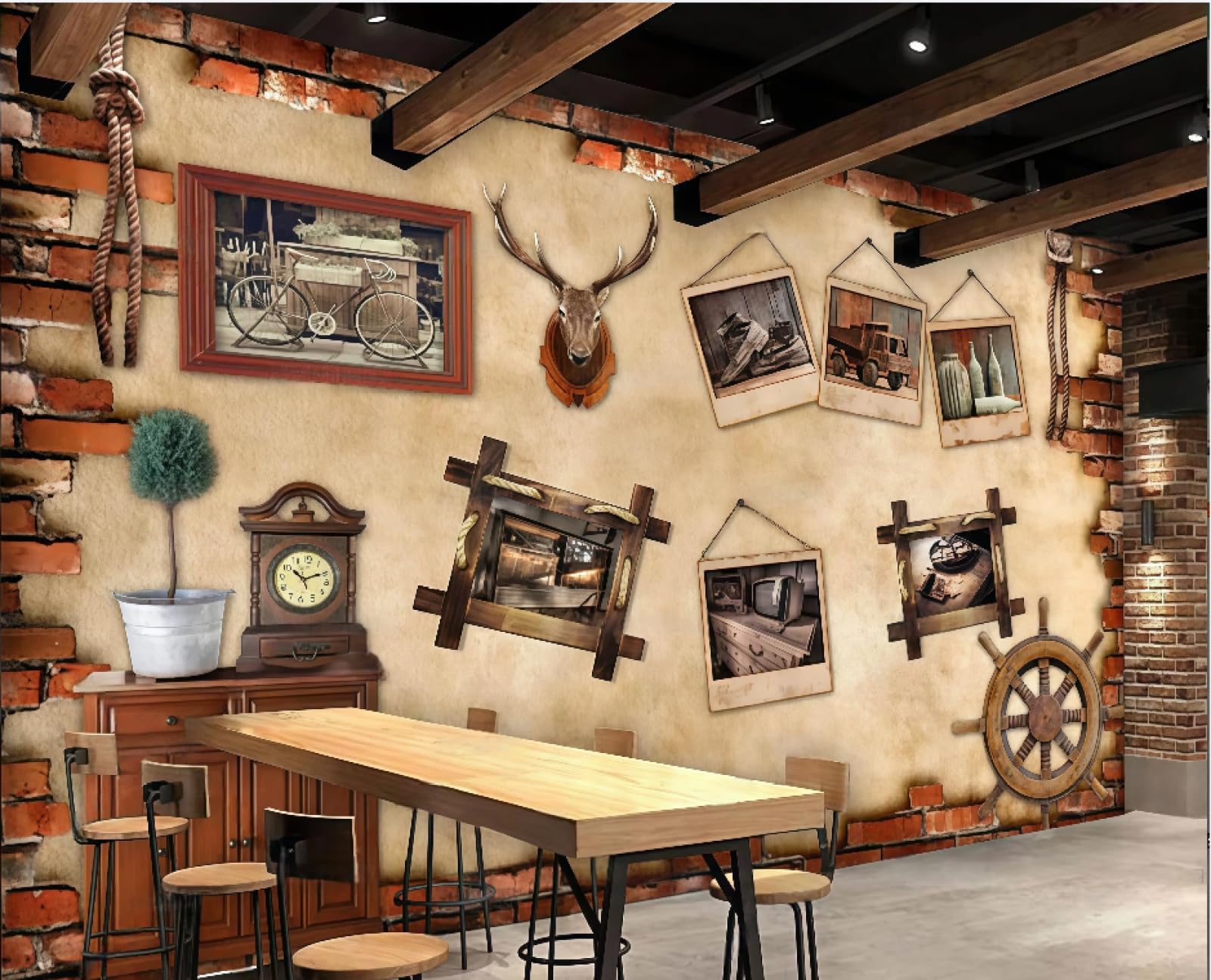 Xdoubao 3D Wallpaper Nostalgic Brick Wall Personality Poster Theme Music Bar Dessert Shop Afternoon Tea Western Restaurant Background Wall Wallpaper Coffee Shop Mural,,150X105cm
