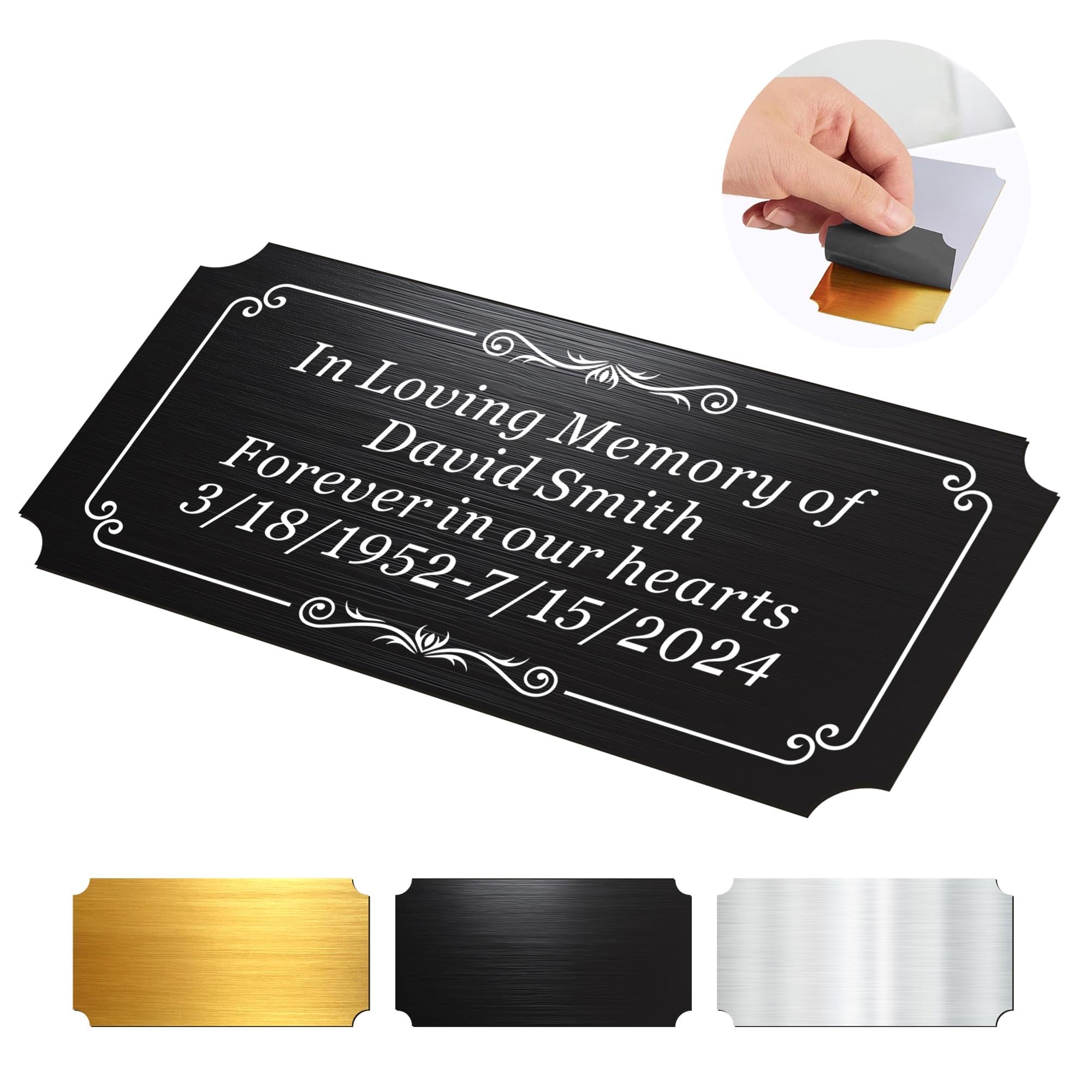 Personalized Memorial Name Plate With Adhesive Backing - Custom Engraved Plaque for Doors, Urns and Memorial Gifts (Black-1, 2x4 in)