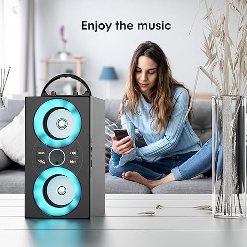 Miniatura 4 de Altavoz Bluetooth portátil con TWS, luces, control remoto y soporte para teléfono, múltiples entradas para reproducción de música, subwoofer