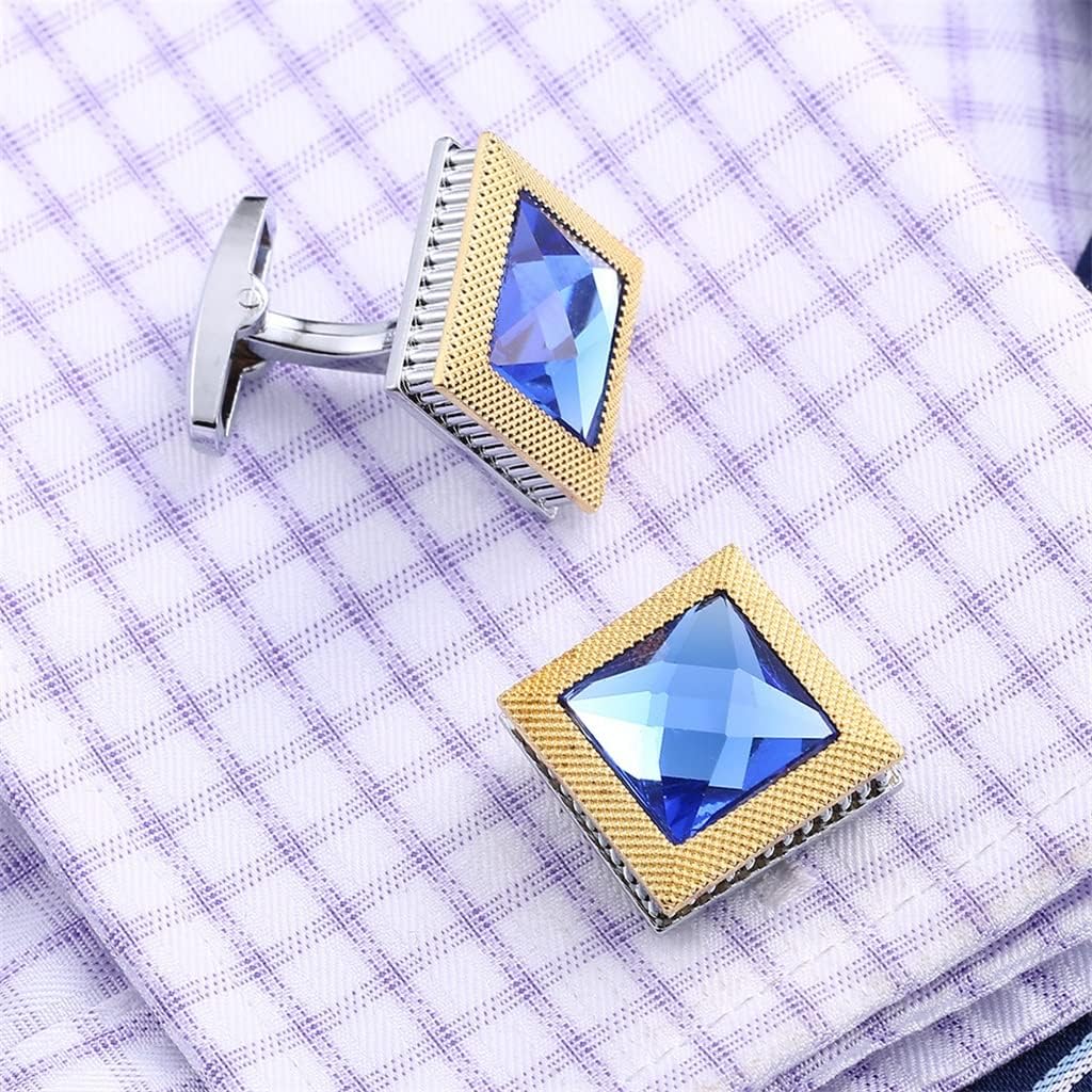 Silver Cufflinks for Men,Cuff Links Mens,Square Two Tone Blue Diamond Crystal Men's French Cufflinks Cufflinks Dress Shirt Cuff Buttons