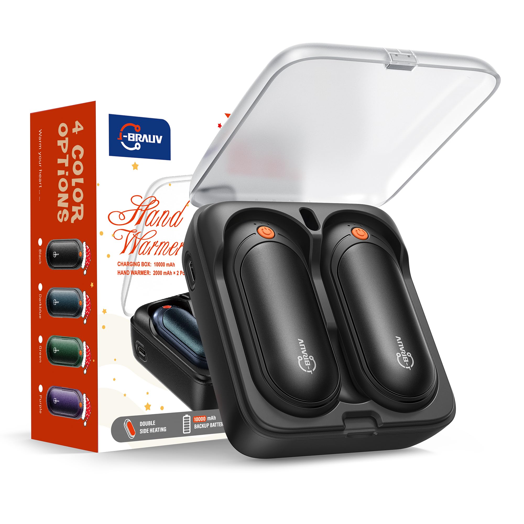 Scaldamani Elettrico Ricaricabile 2 Pezzi, Scalda Mani Ricaricabili con Custodia di Ricarica 10000mAh, 3 Livelli Doppio Lato Scaldamani USB C fino a 24H di Riscaldamento, Uomini e Donne