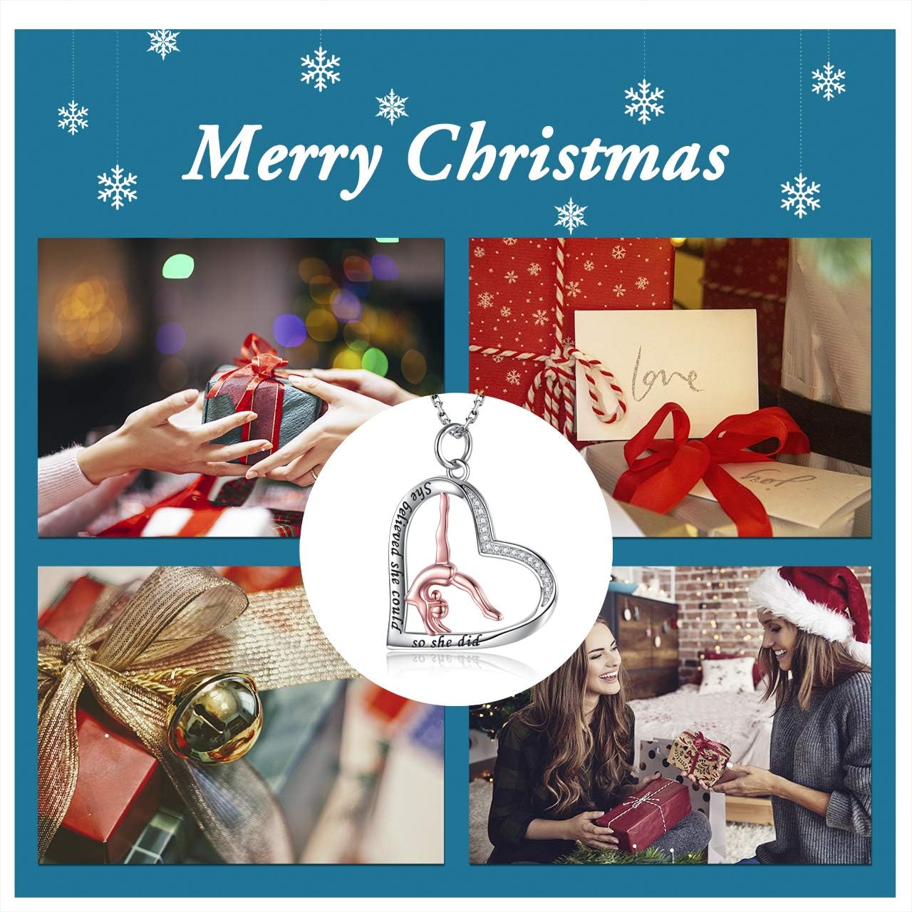 APOTIE Gymnastics Necklace for Granddaughter 925 Sterling Silver Rose Gold Team USA Flipping Gymnasts Heart Pendant Jewelry Gymnastic Gifts for Women - Image 2