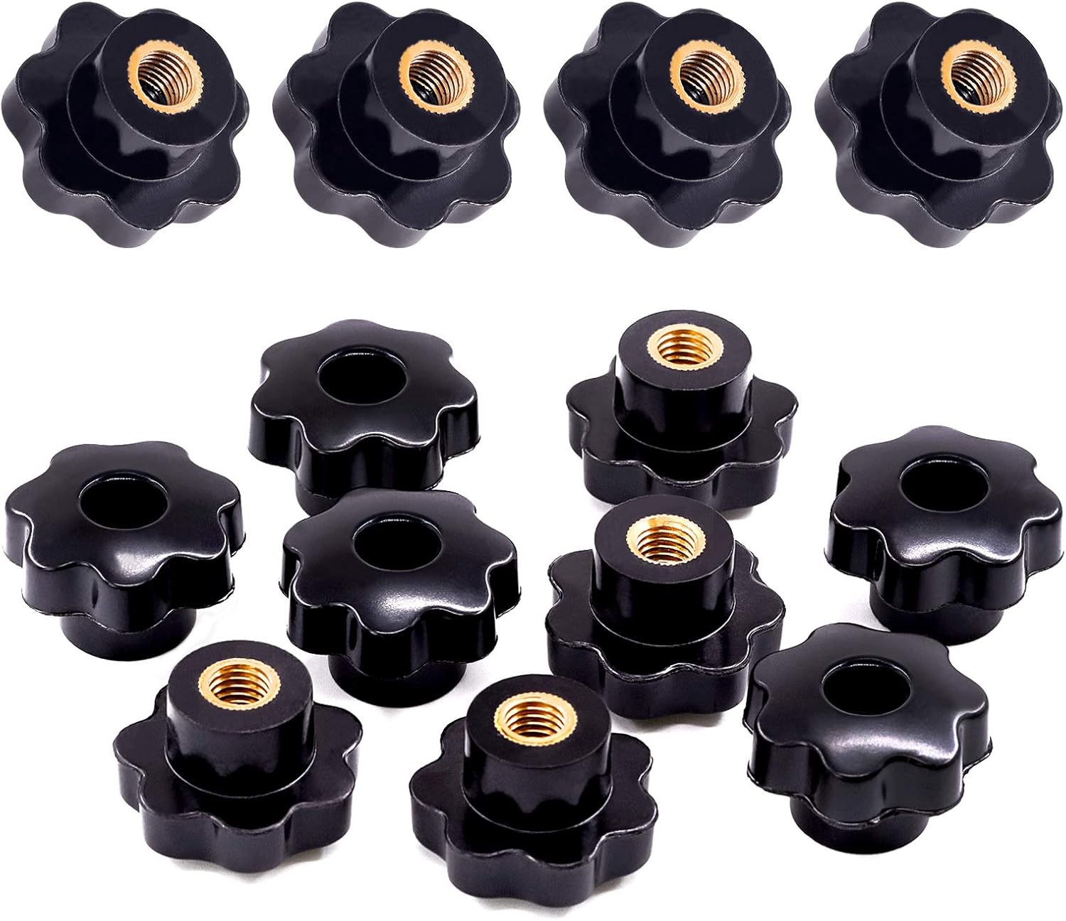 Swpeet 15Pcs M10 7 Star Through Hole Knob Female Thread Nut