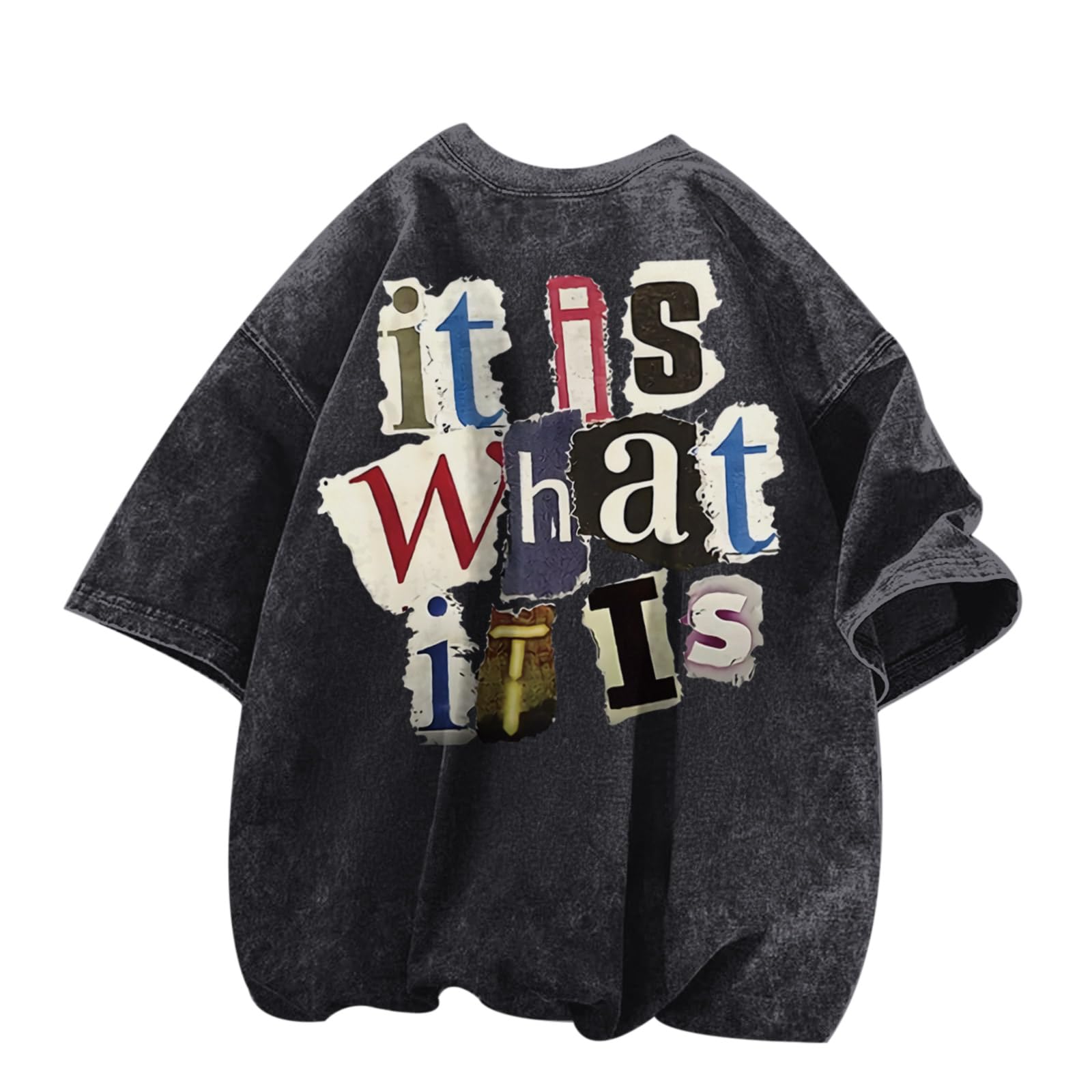 Mens Graphic Tees Funny Letter Print Vintage Oversize T Shirts Acid Wash Shirt Streetwear Rapper Casual Tee Top