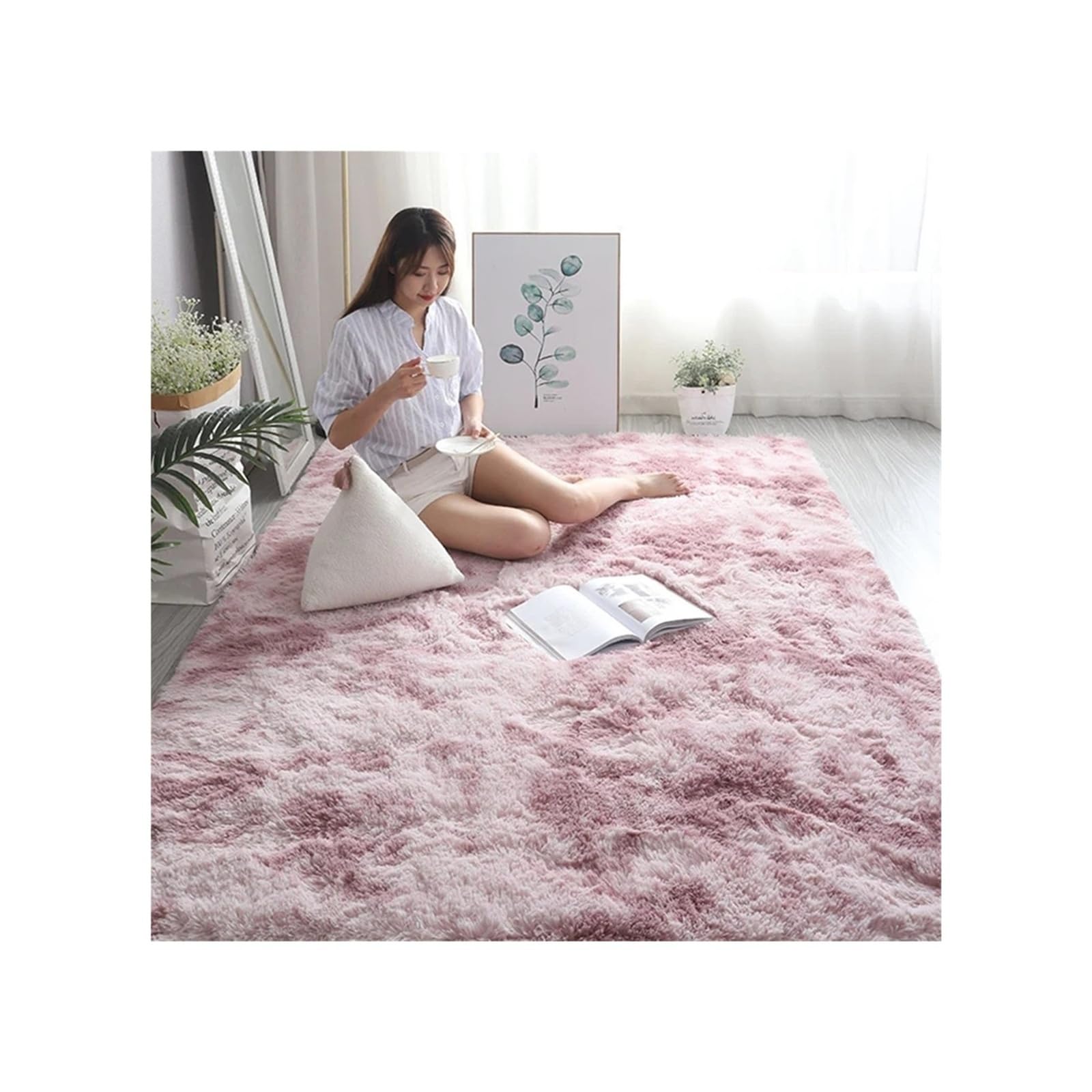 Tapis de salon rose 200x140 cm shaggy et doux pour chambre d'enfant