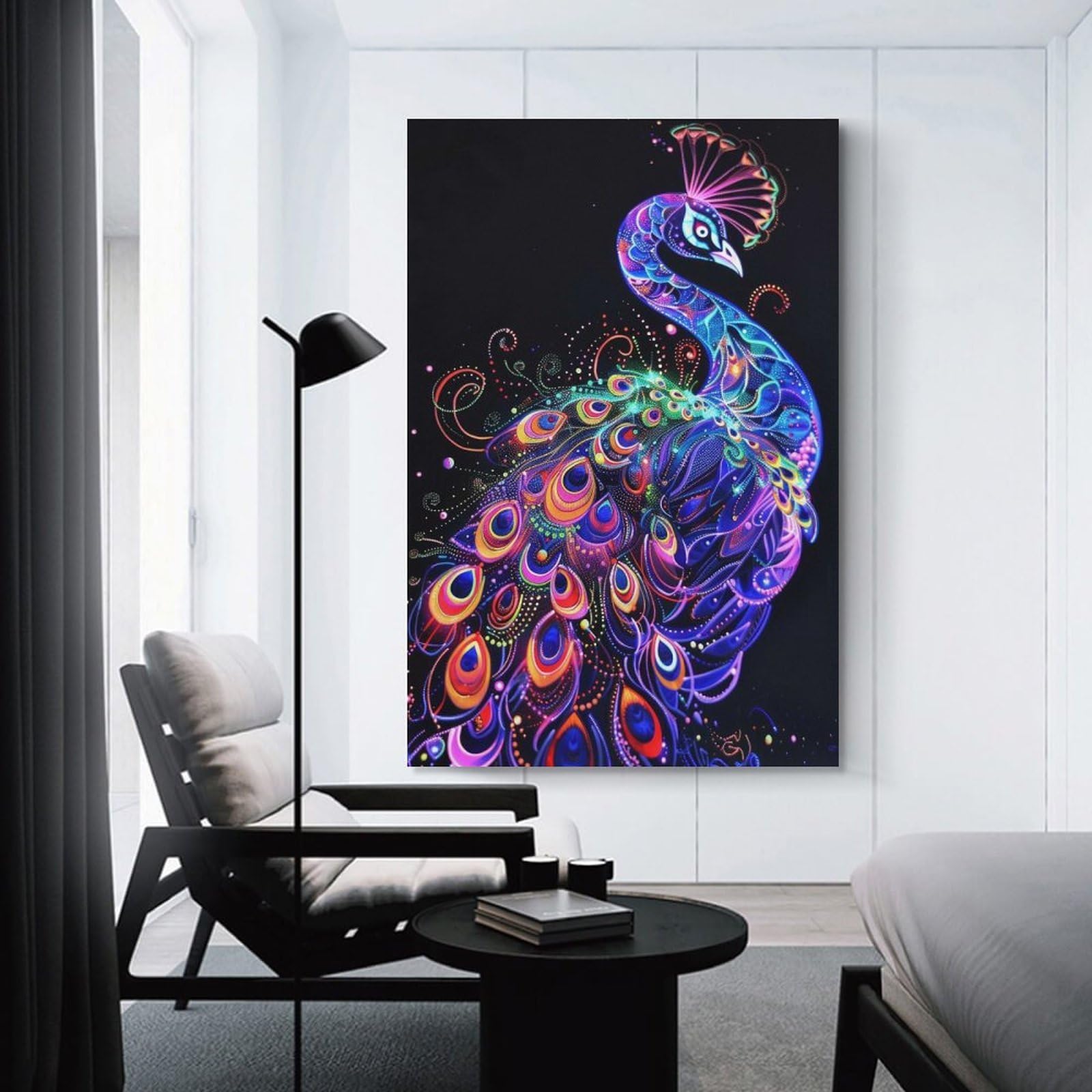 Junmoney Unframe-Style-24 Wall Art Print Neon Peacock Art, 24X36inch(60X90cm), For Picture Wall Styling In Lounge Or Bedroom, Wall Decor Suited To Curated Displays