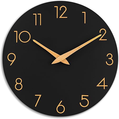 AKCISOT Wall Clock Modern Wall Clocks Battery Operated, Silent Non Ticking Clock Decorative for Kitchen, Bathroom, Bedroom (Black Gold)