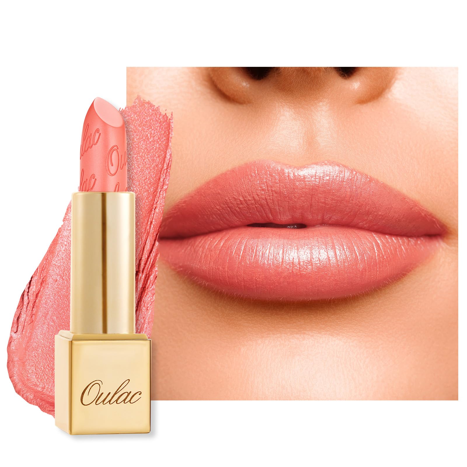 OULAC Lippenstift Mit Glitzer Feuchtigkeitsspendende und Wasserdicht Kein Körniges Gefühl Langanhaltender Creme Lippenstift, 4,3g