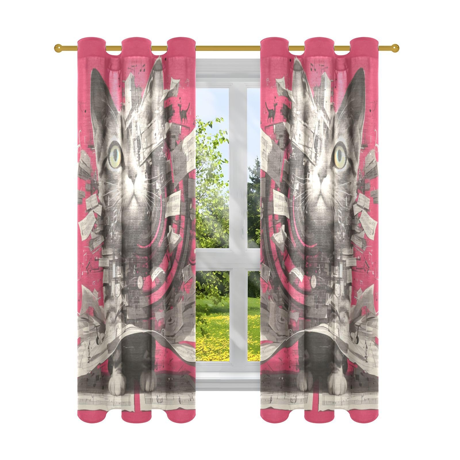 Rideaux occultants chat rose 160 cm de long pour fenêtres de salon et chambre