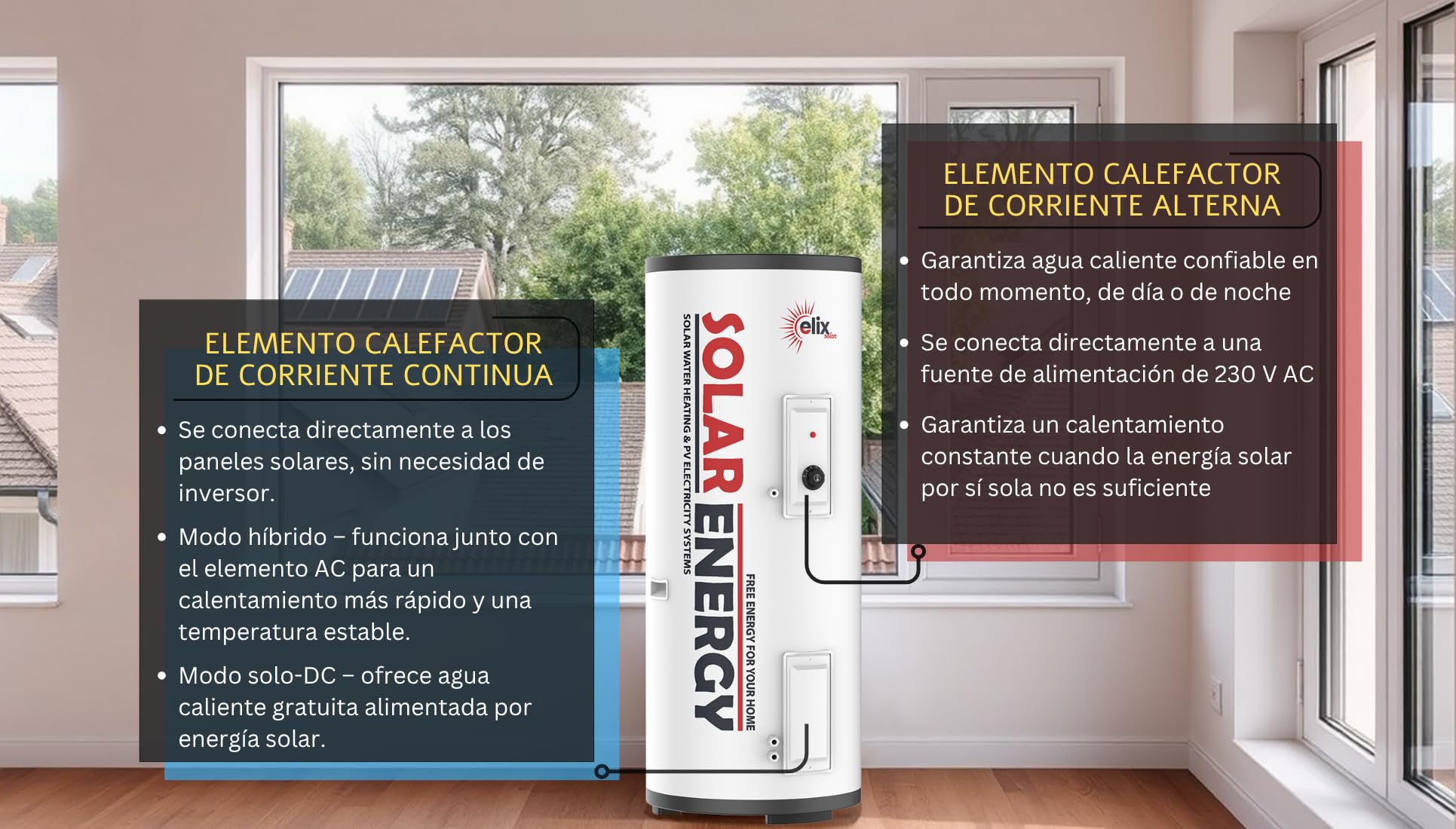 Calentador de Agua Solar Elix PV Termo Eléctrico con MPPT, 200L, DC1500W