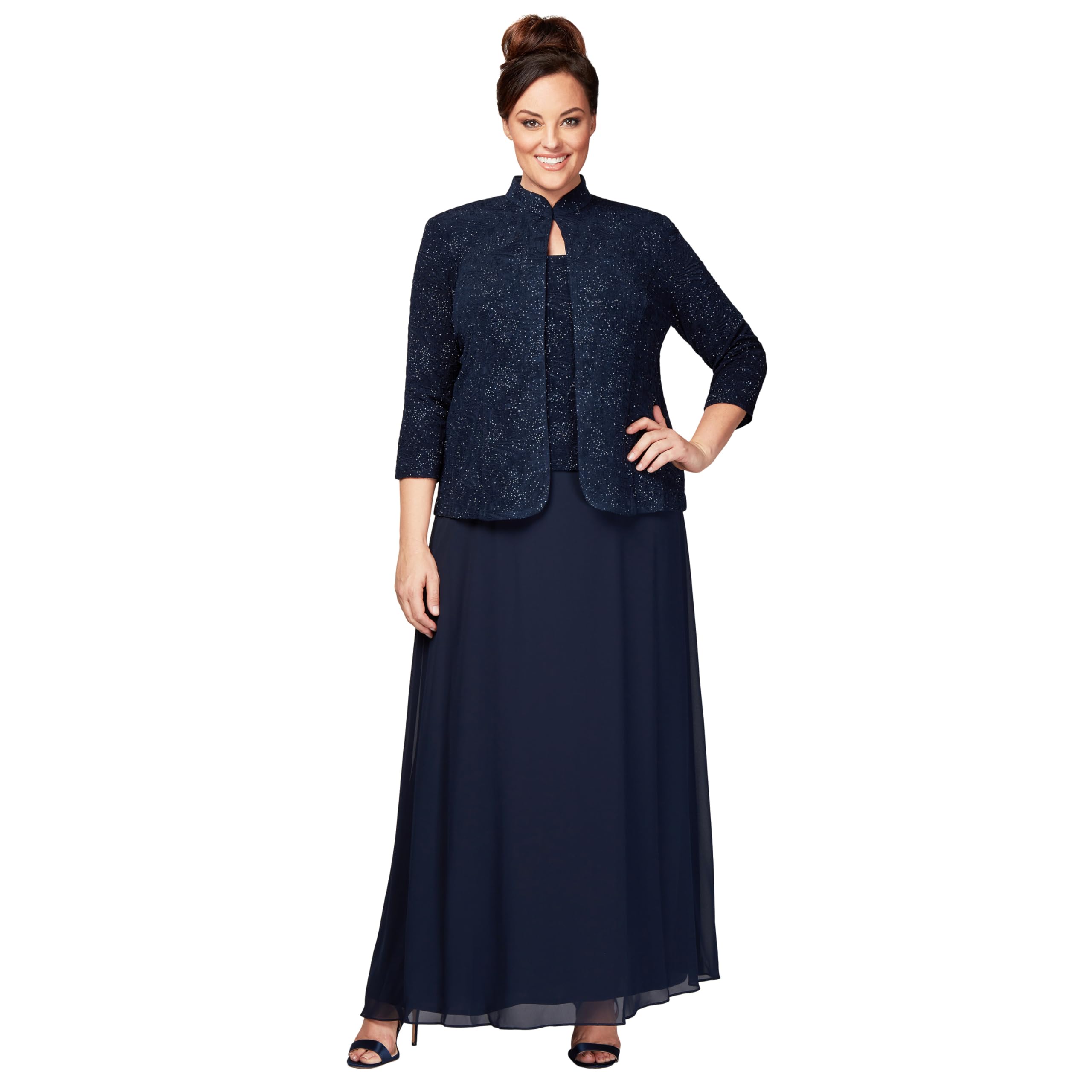 Alex Evenings Women's Long Dress with Mandarin Neckline Jacket (Regular Petite Plus)