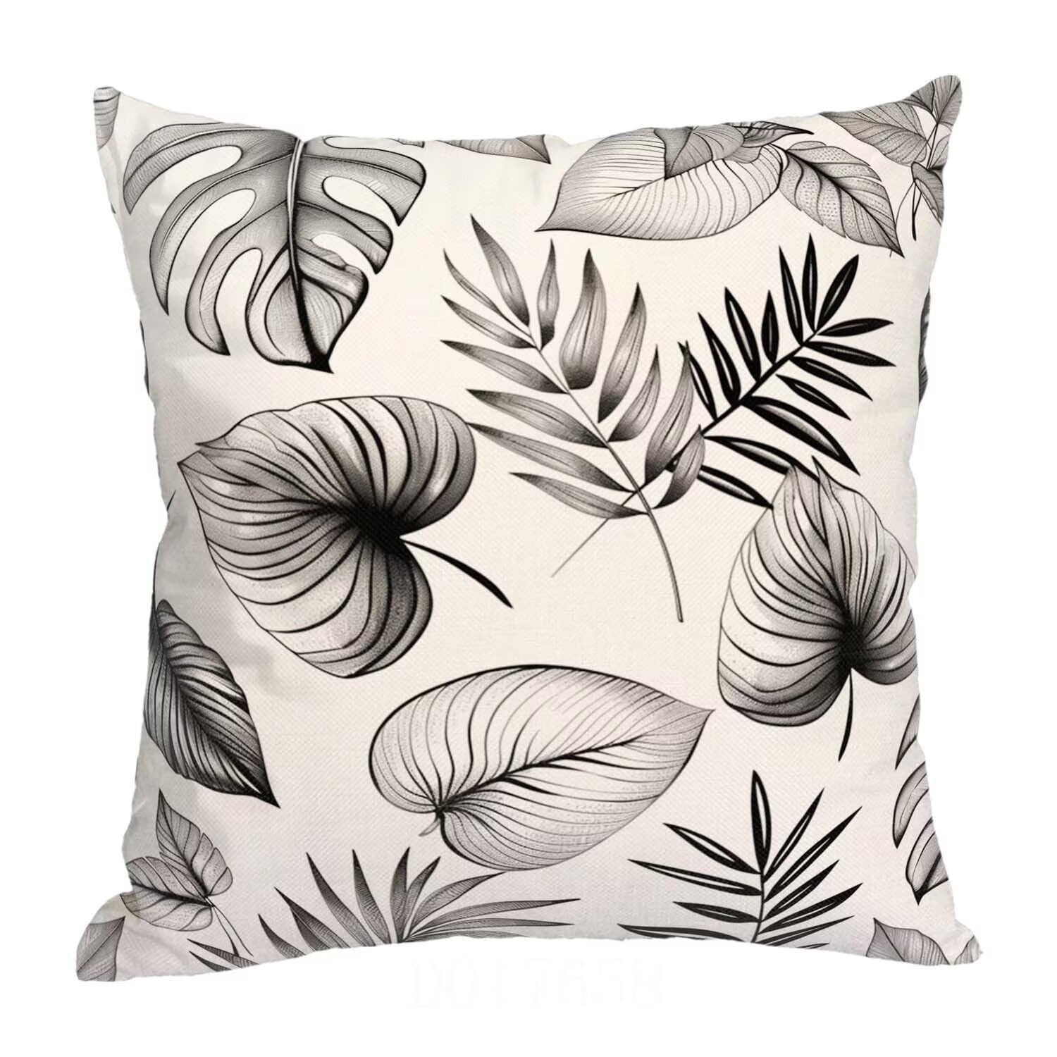 Fundas Cojines SuavesHojas Tropicales Fundas Cojines Cuadradas Suaves Funda Almohada Cojines Suaves Sillas Jardin para Oficina Jardín Cama Sofá Banco Juego de 4 Funda Cojin En Blanco Y Negro mu-433