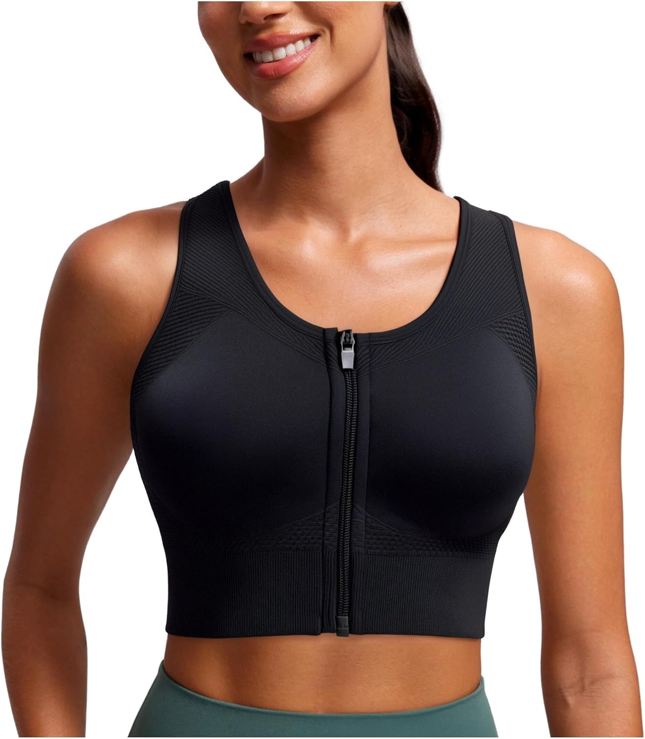 SPORME RUNNING Racerback Padded Sports Bra for Women - Medium Support Zipper Front Workout Bra
