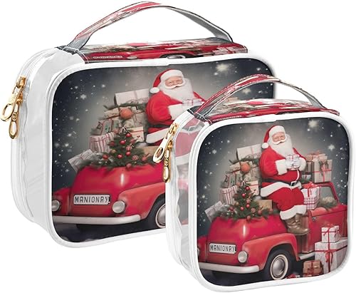 Miniatura 2 de Neceser de viaje de Papá Noel de Navidad, bolsa de maquillaje transparente, 2 piezas, bolsa de maquillaje transparente grande para mujeres y