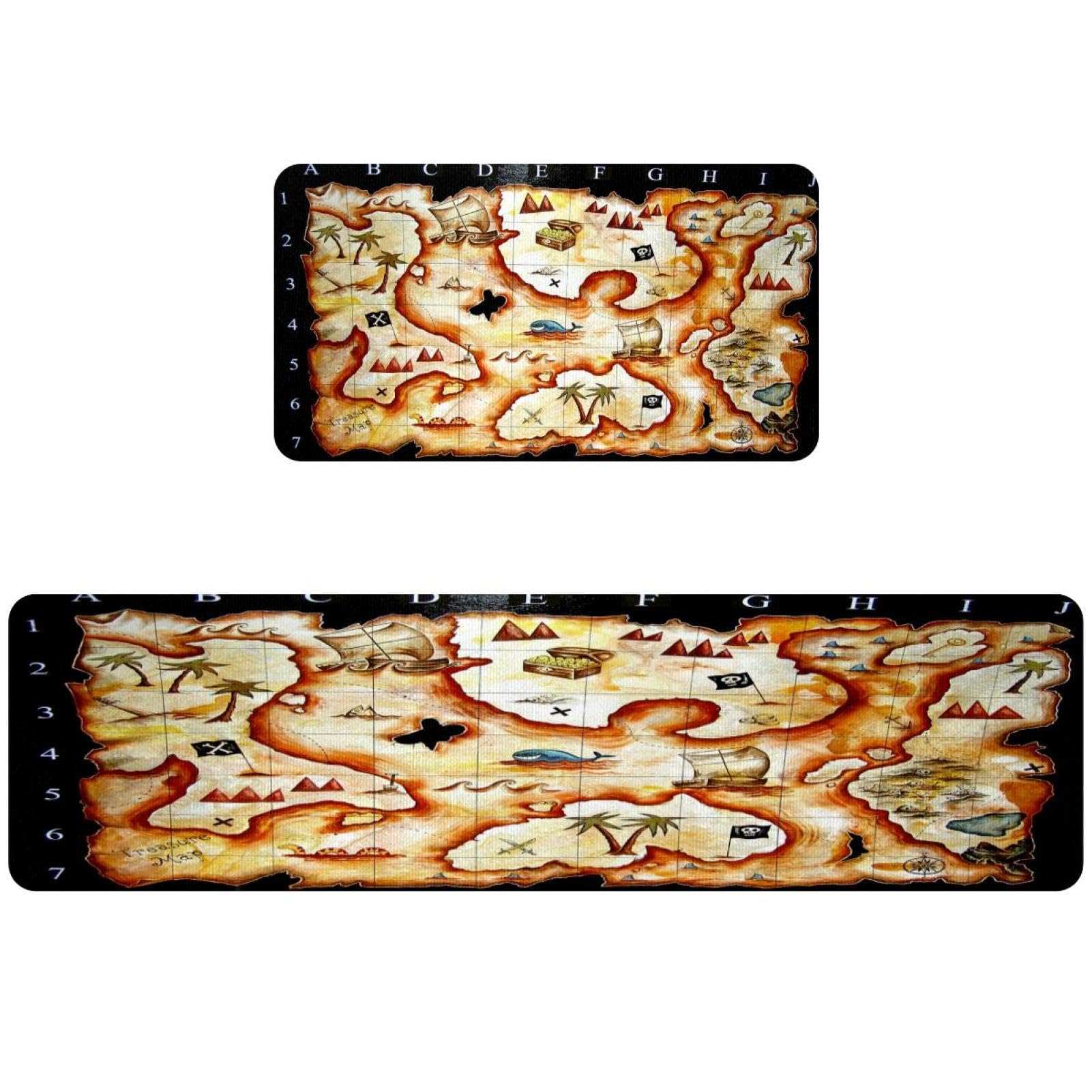 2 alfombrillas de cocina vintage con diseño de mapa pirata náutico y base antideslizante