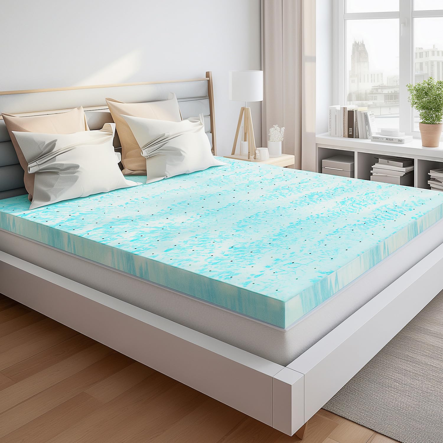 Mattress Topper Twin XL 2 Inch Gel Infused Air Flow Memory Foam Mattress Topper CertiPUR-US Certified Blue