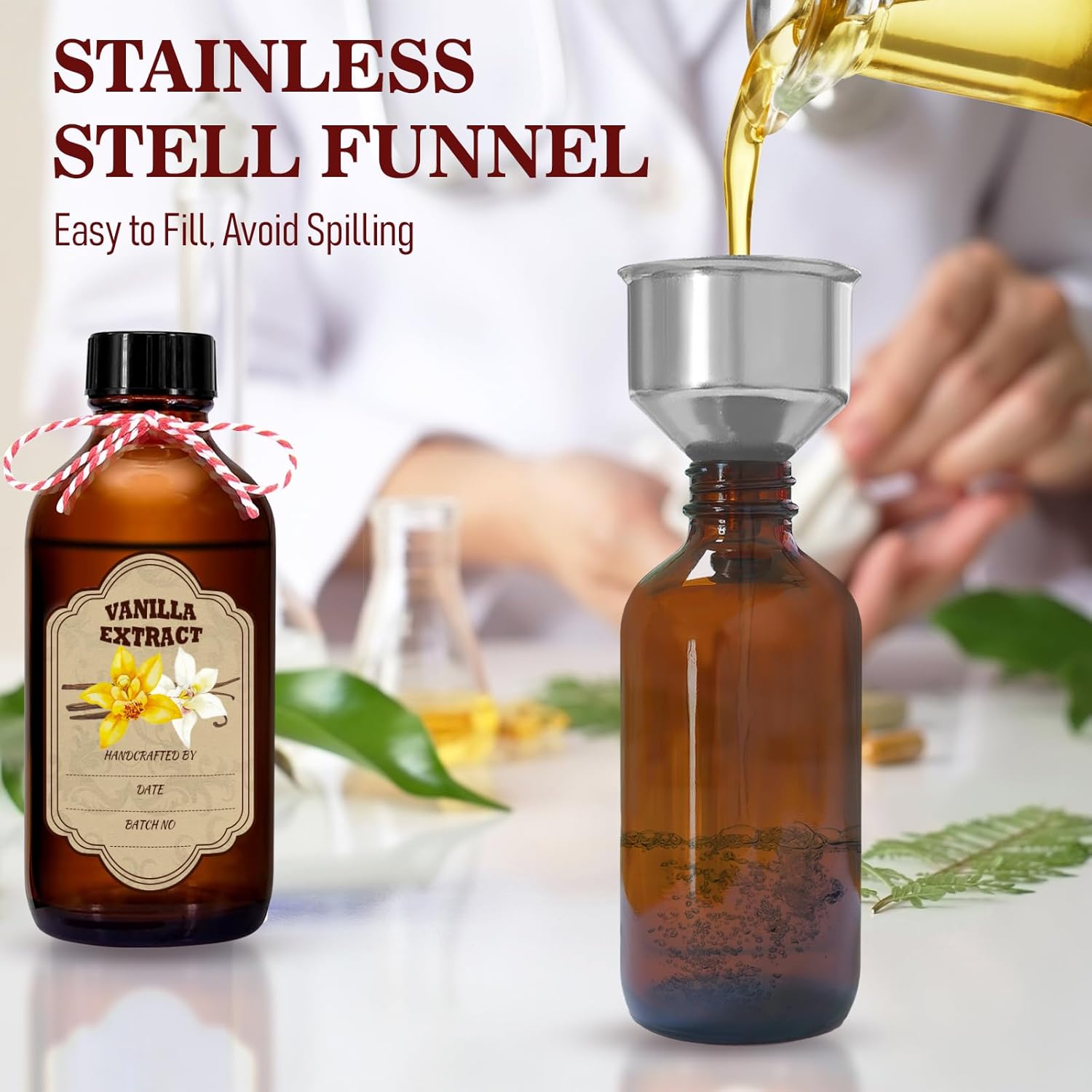 12 Pack Amber Glass Vanilla Extract Bottles 4 oz with Lids, 12 PCS Vanilla Extract Labels and Funnel, Glass Boston Vanilla Bottles for Syrup Gift, Jars Glass Bottles for Vanilla Extract - Image 4