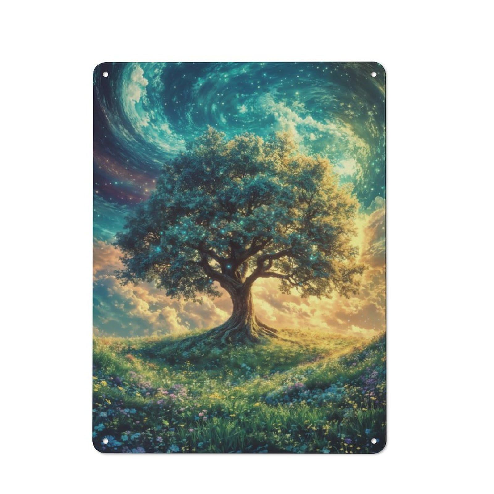 Junmoney Tree Under Starry Sky Printed Metal Sign 40X30cm For Café Or Restaurant, New-Space Wall Decor For Café Owners And Decorators