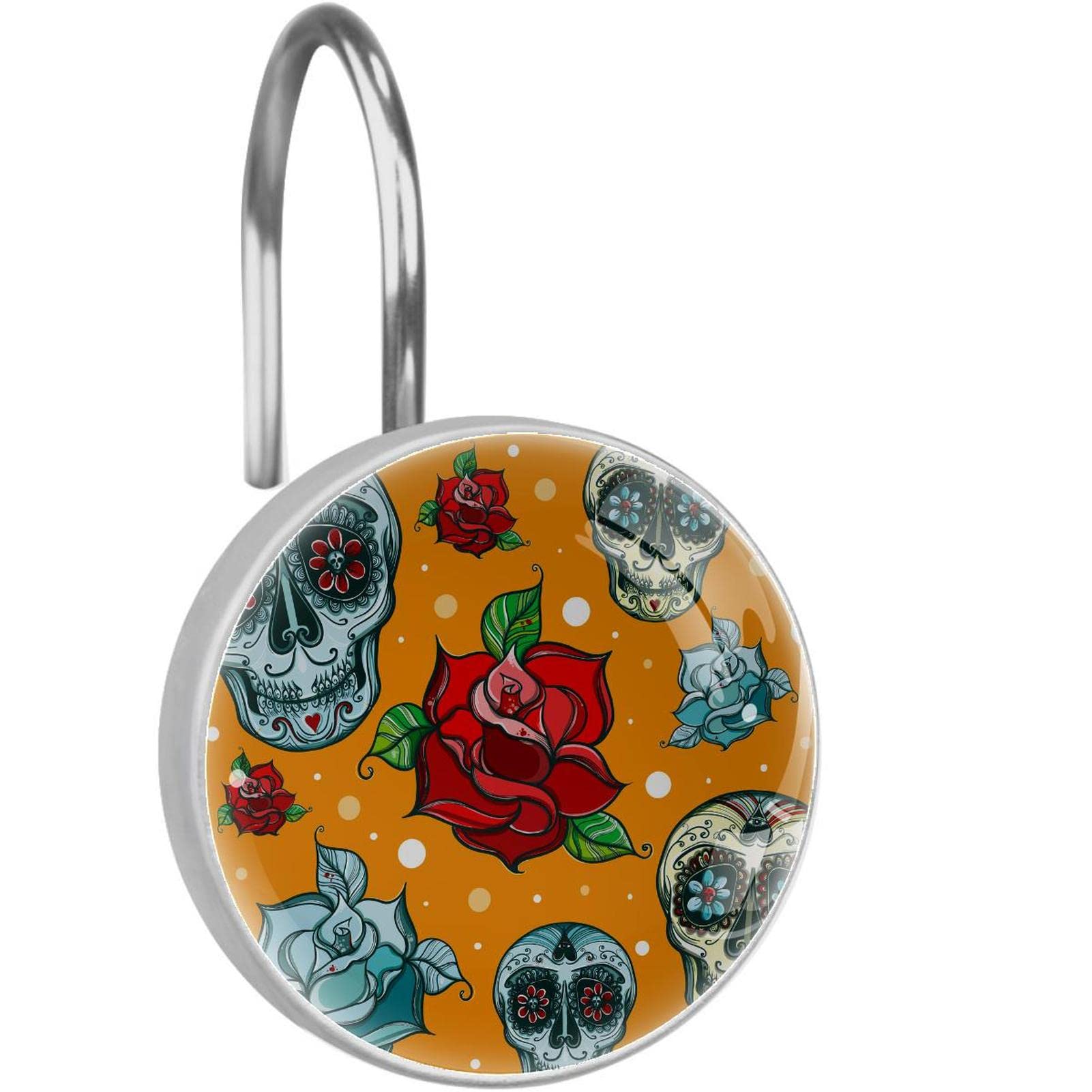 Anneaux de rideau de douche en verre cristal motif fleur rose et tête de mort