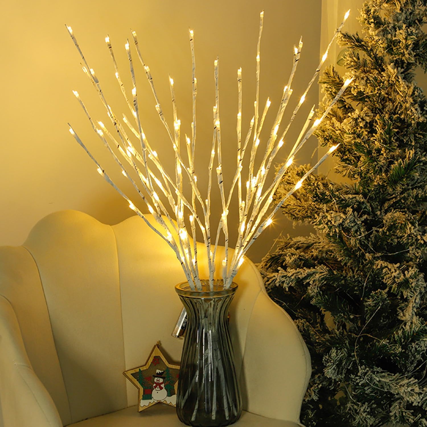HFHungkeong LED Branch Light USB Powered Artificial Lighted Twig Branches with 120LED Warm White Lights,6Pcs/Pack Lighted Branches for Vases Holiday Xmas Fireplace Home Bedroom Table Decorations