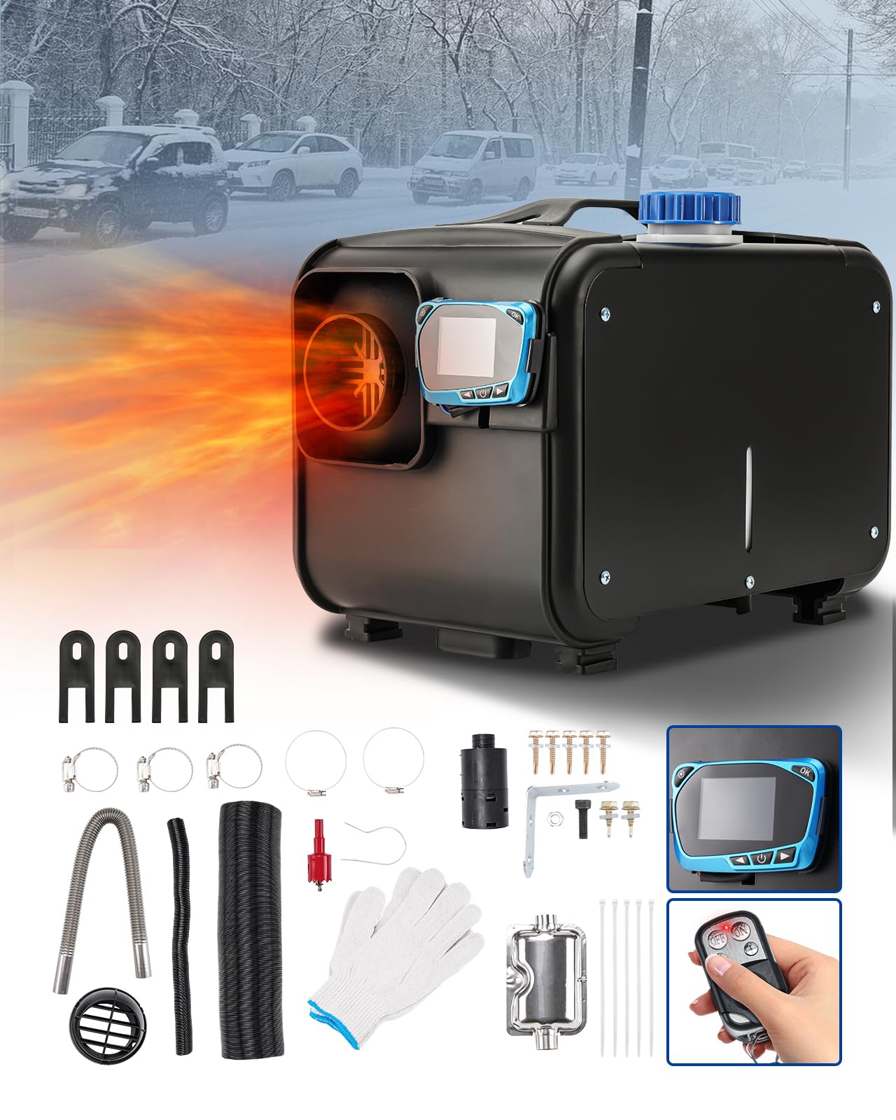 Calentador de aire diésel todo en uno de 12 V y 5 kW, calentador de estacionamiento diésel nocturno con interruptor LCD y control remoto, calentador de combustible de estacionamiento para RV, camión