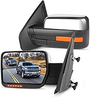 SCITOO Towing Mirrors for 2004-2014 Ford F-150: Power Heated, Chrome, Turn Signal, Puddle Light, Pair