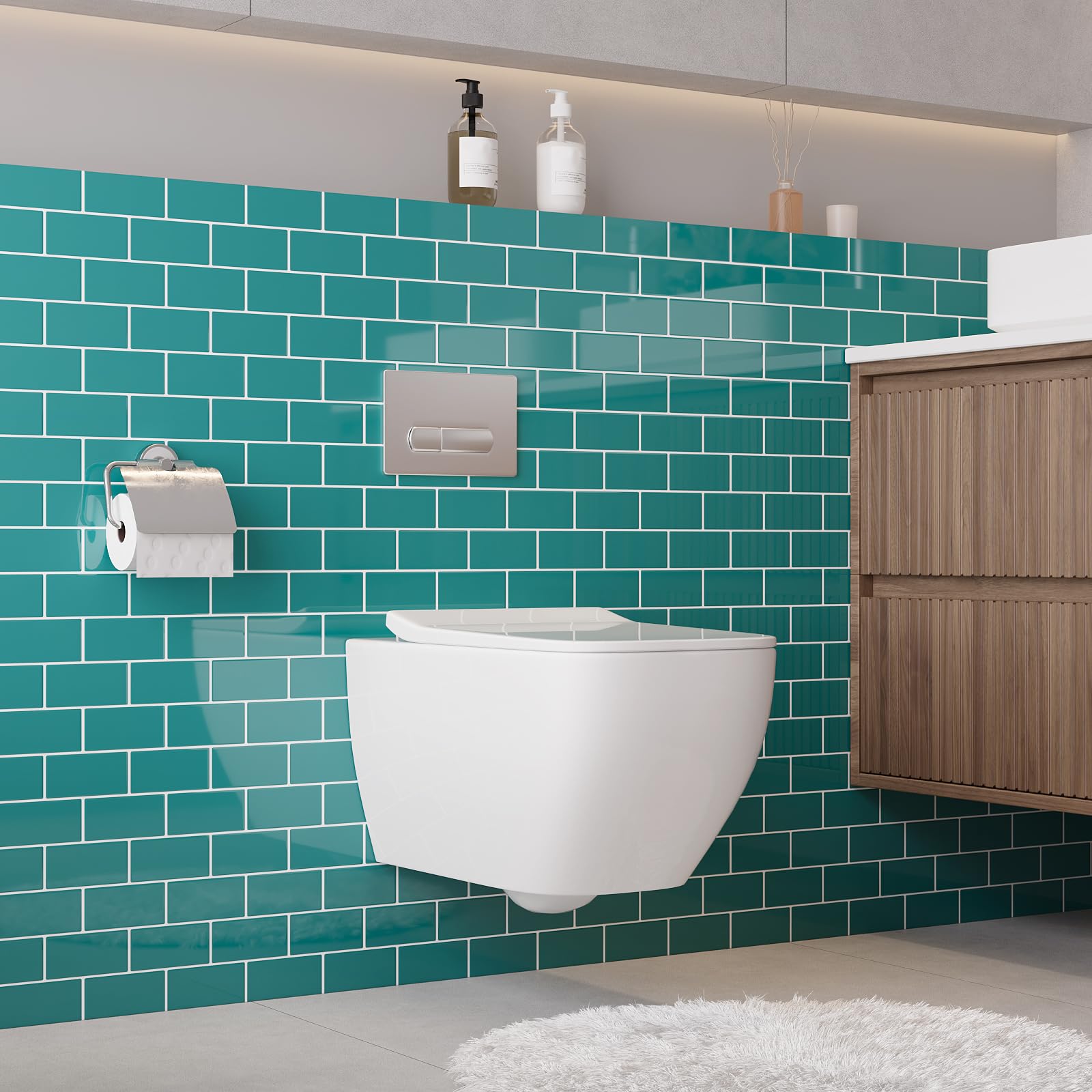 VaryPaper 3D Stickers Carrelage Adhesif Mur Turquoise Bleu 30.5cmx30.5cm 10 Pièces Credence Adhesive pour Cuisine Carreaux Adhesif Salle de Bain Imperméable Autocollant Carrelage Cheminée Buanderie
