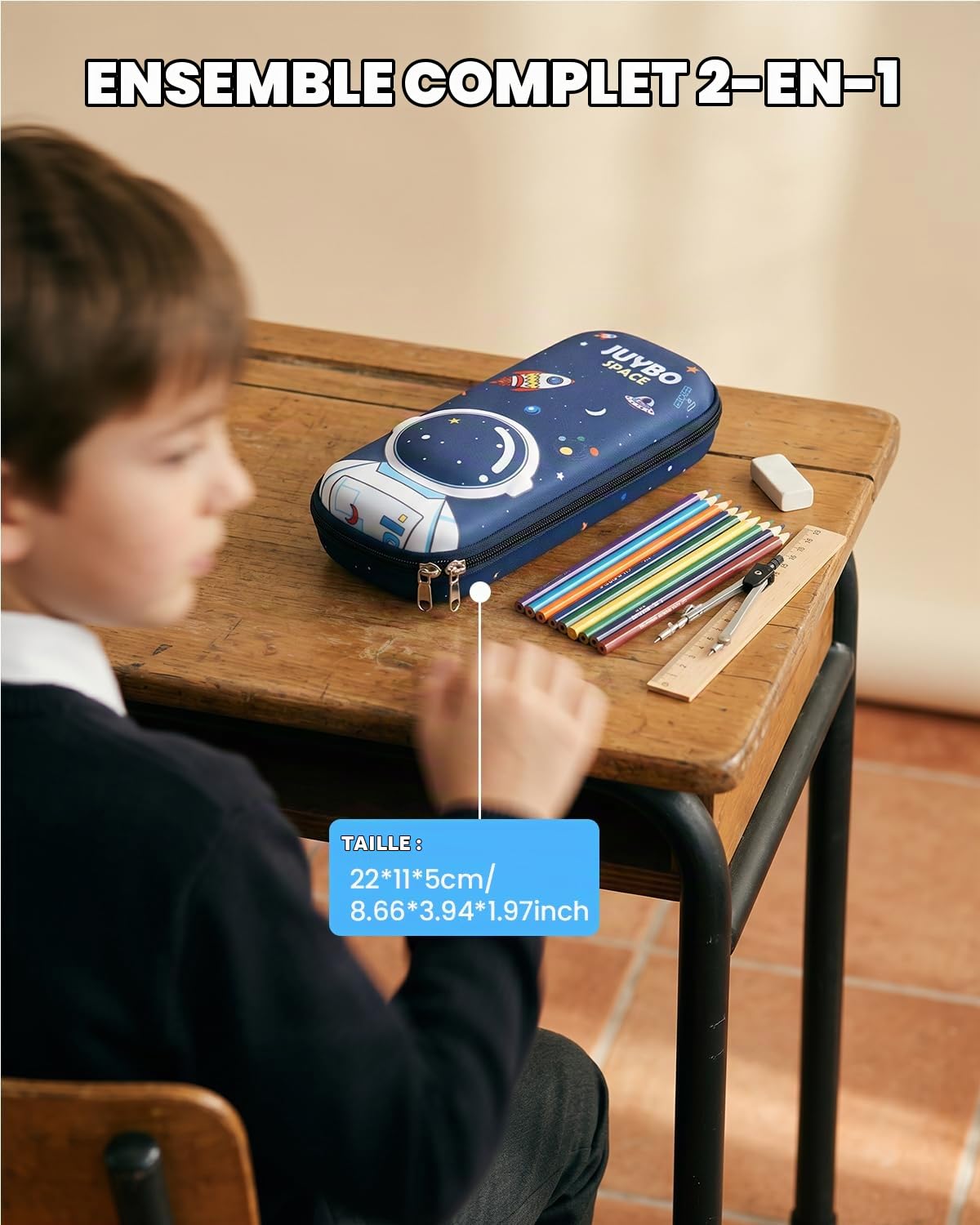 Amythe Cartable École Ados Garçons 8 à 15 ans 3 pièces Voyage Grand, Bleu