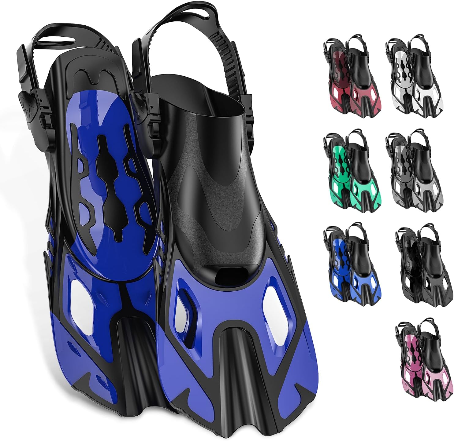 Adults Swim Fins, Adjustable Short Fins Youth Swimming Flippers, Swimming Training for Children Girls Boys Beginners