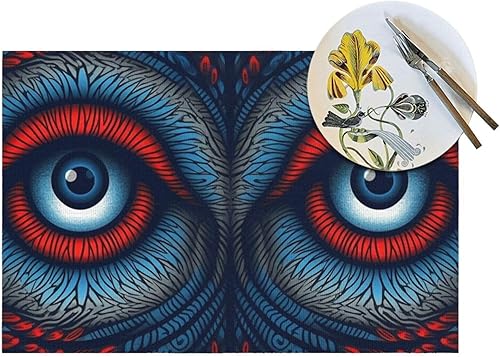 Miniatura 5 de 6 PCS PVC Placemats Set Place Mats Blue and red Eyes Non-Slip Weave Place Mats 12" x 18" Farmhouse Table Mat Set for Family Dinners Wedding Parties