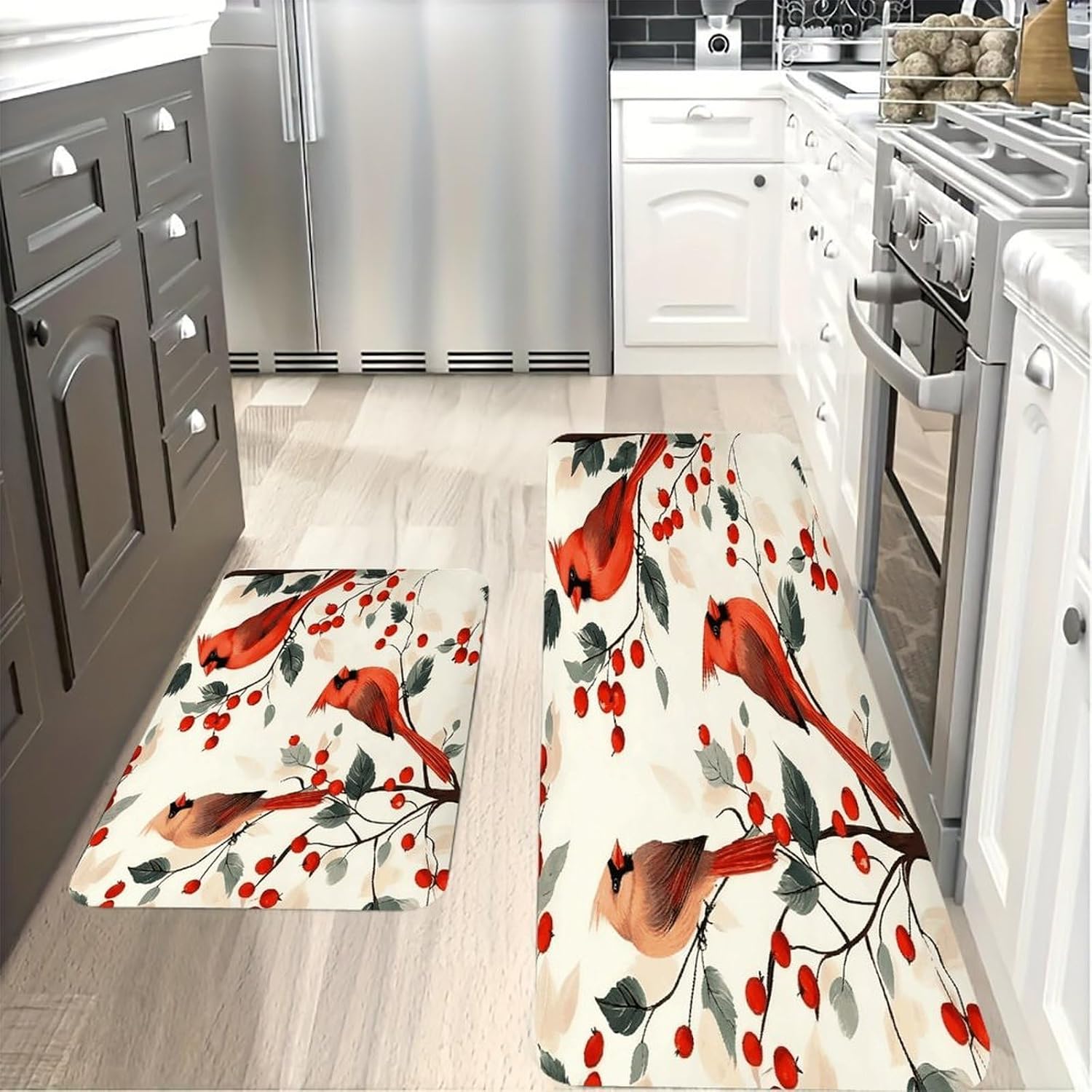 Red Cardinal Bird_ Kitchen Mat Kitchen Rug Set | Kitchen Rugs Flannel Velvety Washable breathable Water Absorbent Soft ，kitchen utensils for Kitchen, Floor,Laundry