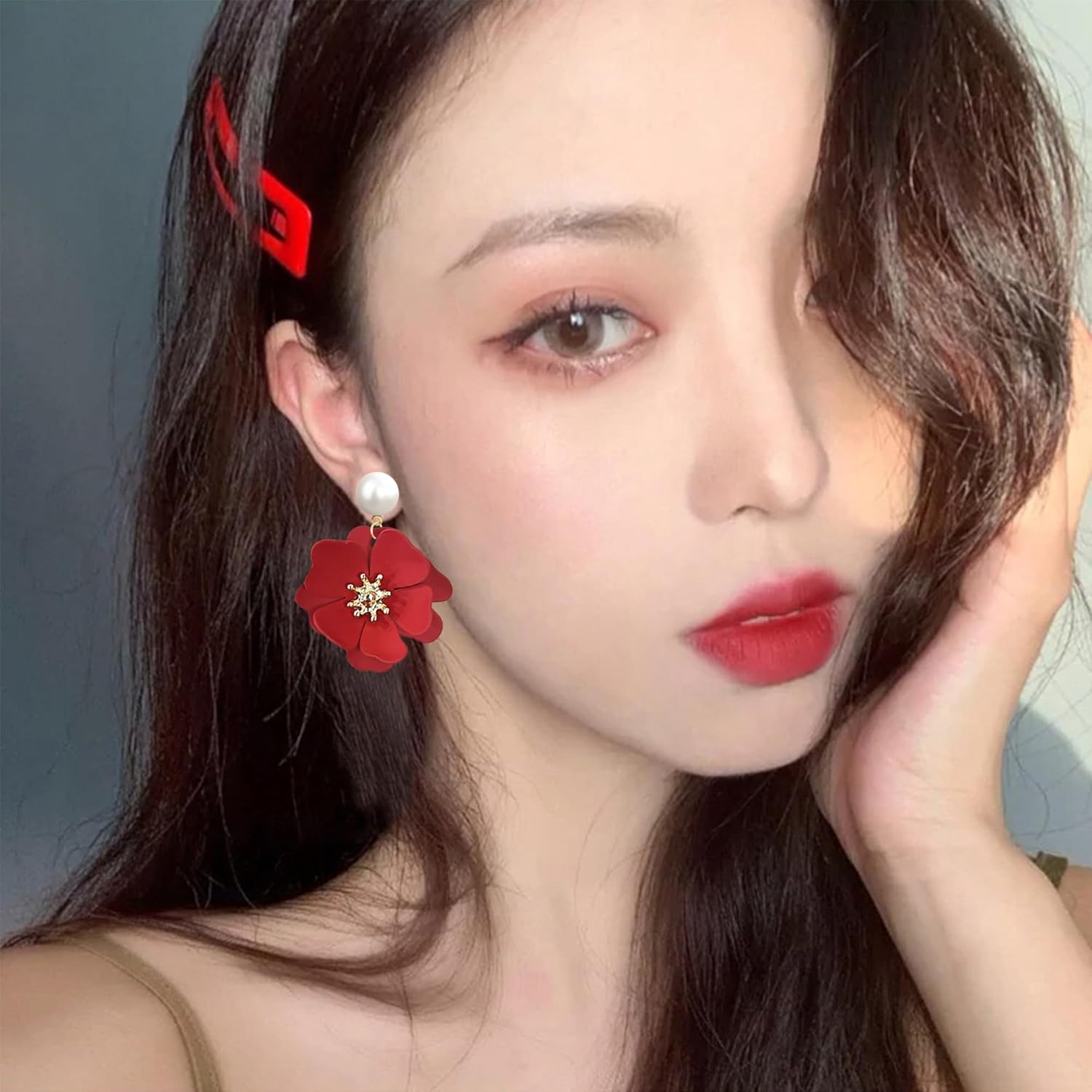 Boho Floral Stud Earrings for Women Pearl Drop Flower Earrings Minimalist Gold Floral Jewelry Lightweight - Image 2