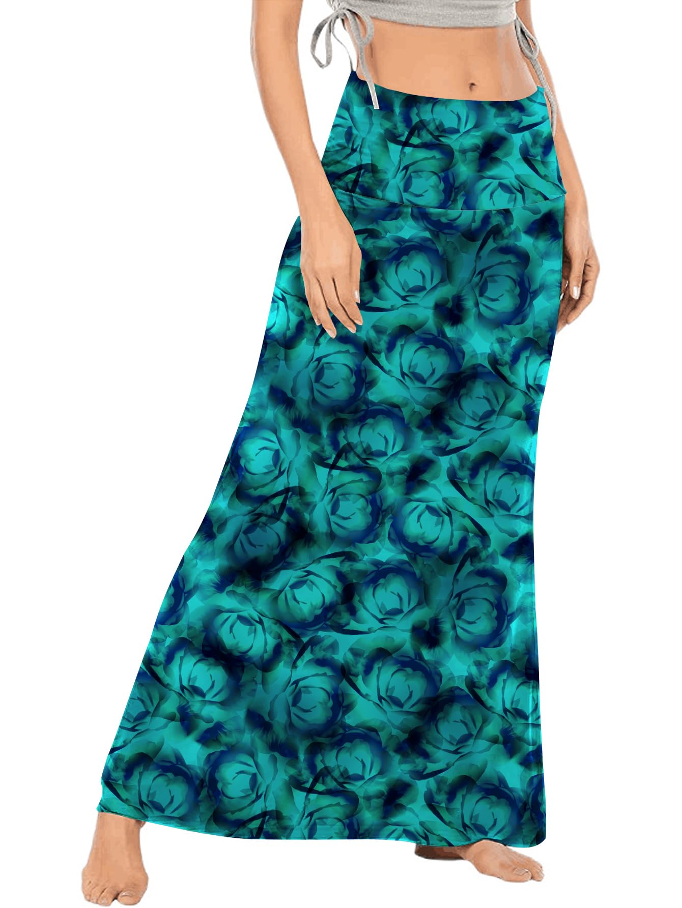 LYANER Womens Casual High Waist Solid Flare Long Maxi Skirt