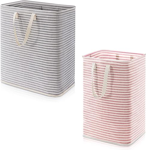 Lifewit Cesta de lavandería independiente rosa de 72 L, paquete con cesta de lavandería gris de 100 L