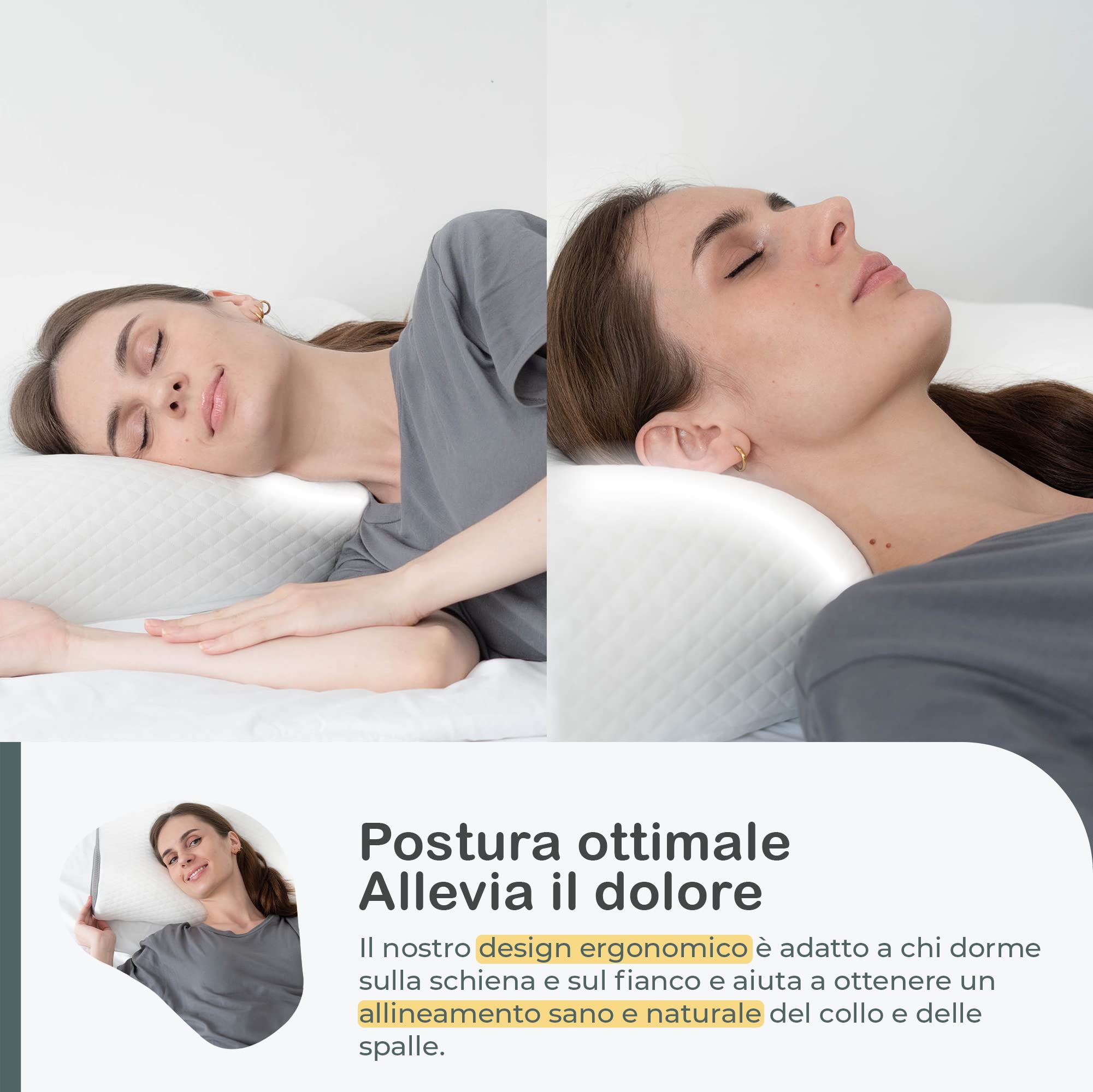 COMFYCENTRE® Cuscino Di Sostegno Per Il Collo In Memory Foam Di Alta Qualità - Cuscino Ergonomico - Cuscino Ortopedico Per Il Collo - Perfetto Per Chi Dorme Di Lato E Per Chi Russa