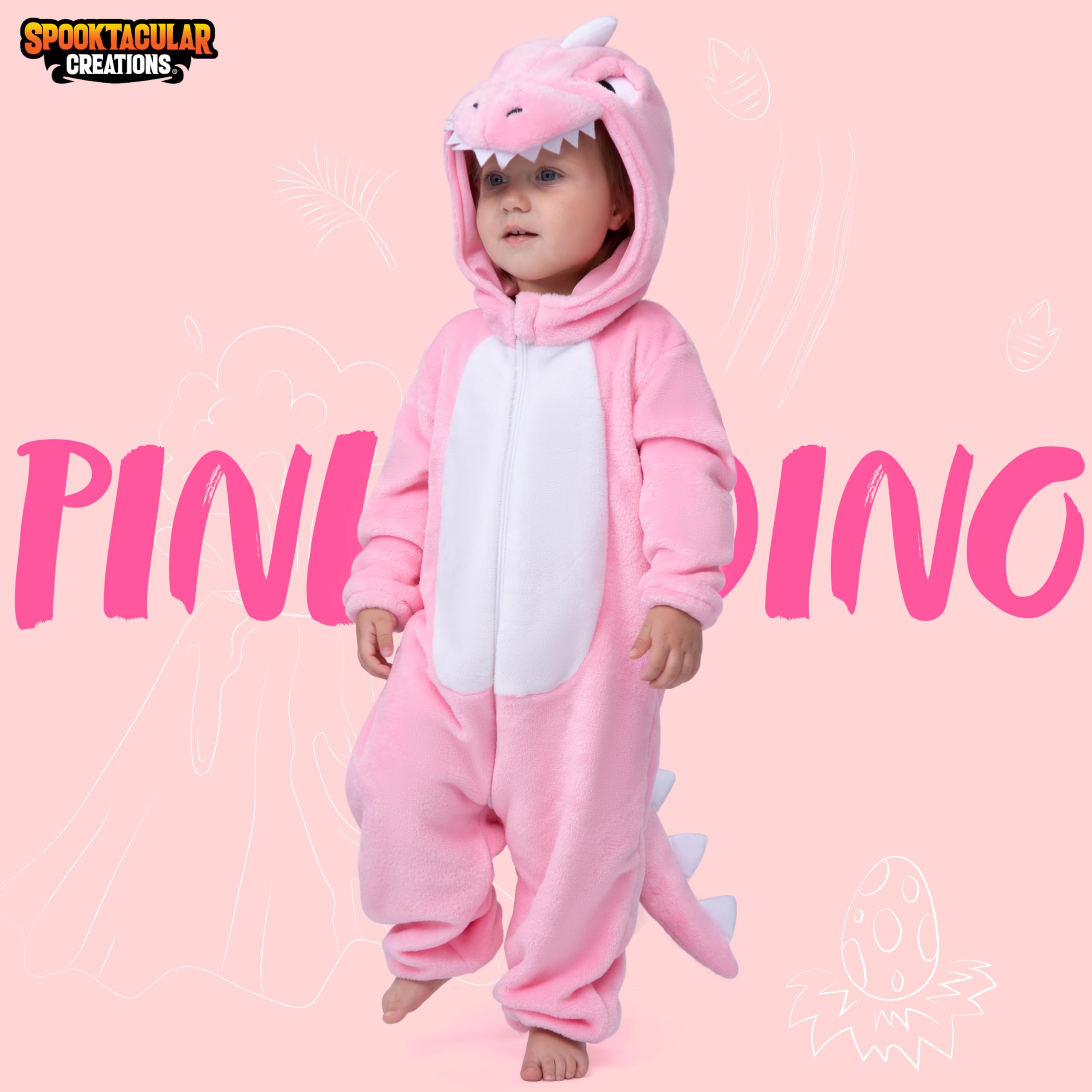 Spooktacular Creations Baby Unisex jumpsuit, Pink Dinosaur Hooded Jumpsuit Costume with a Tail, Zip-Up Hooded for Halloween Cosplay Costume,(3-4years) - Image 2