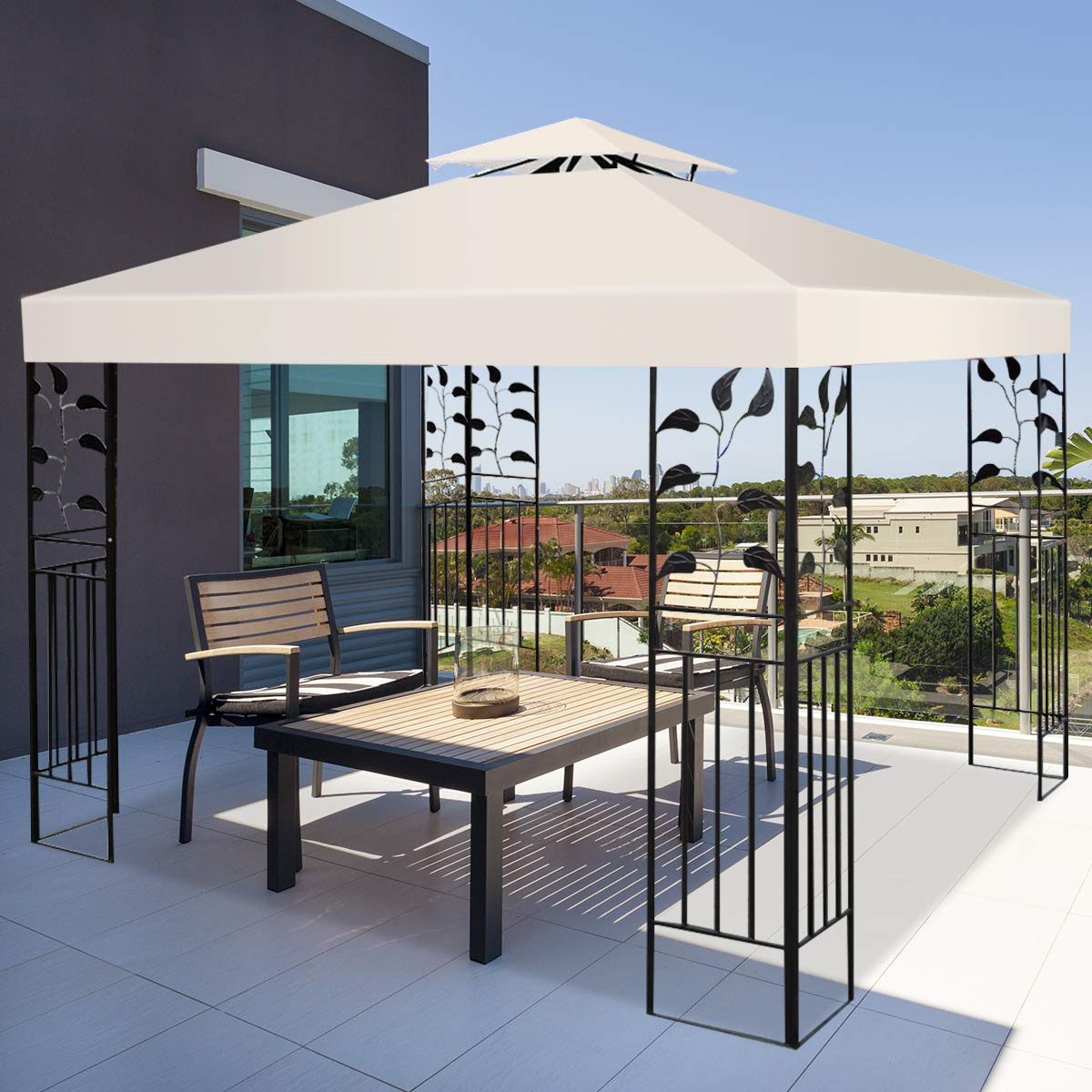 COSTWAY Tetto di Ricambio per Gazebo da Giardino Copertura di Ricambio Gazebo 3 x 3 m (Beige)