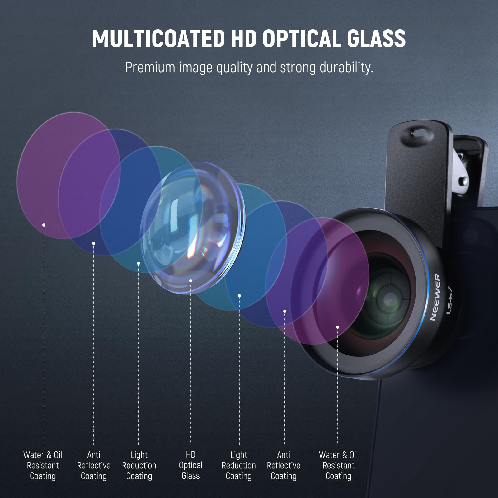 NEEWER BASICS Zestaw akcesoriów do aparatu telefonicznego 2 w 1, szeroki kąt HD 0,45 x + 15 x makro, klips do obiektywu, odłączany adapter filtra 17 mm do 37 mm, pierścień kompatybilny z iPhone'em