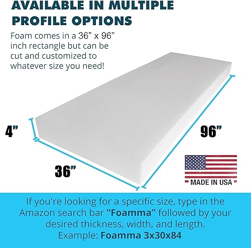 Miniatura 2 de Foamma Cojín de espuma para tapicería de alta densidad de 4 x 36 x 96 pulgadas (reemplazo de asiento, hoja de tapicería, acolchado de espuma)