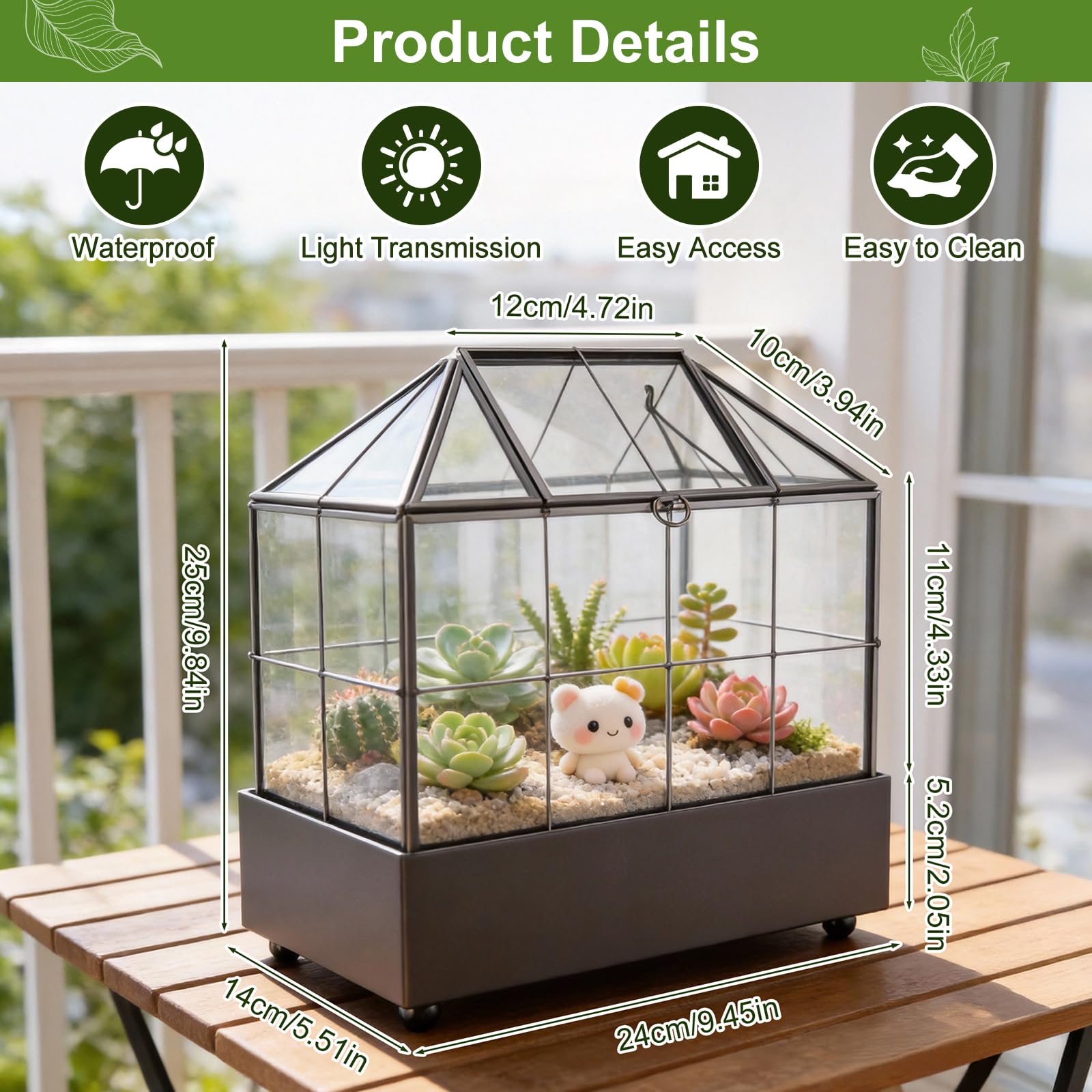 Mini invernadero para ventana de cristal, 23,3 x 13,6 x 18 cm, para plantas, terrario, pequeño jardín de botellas