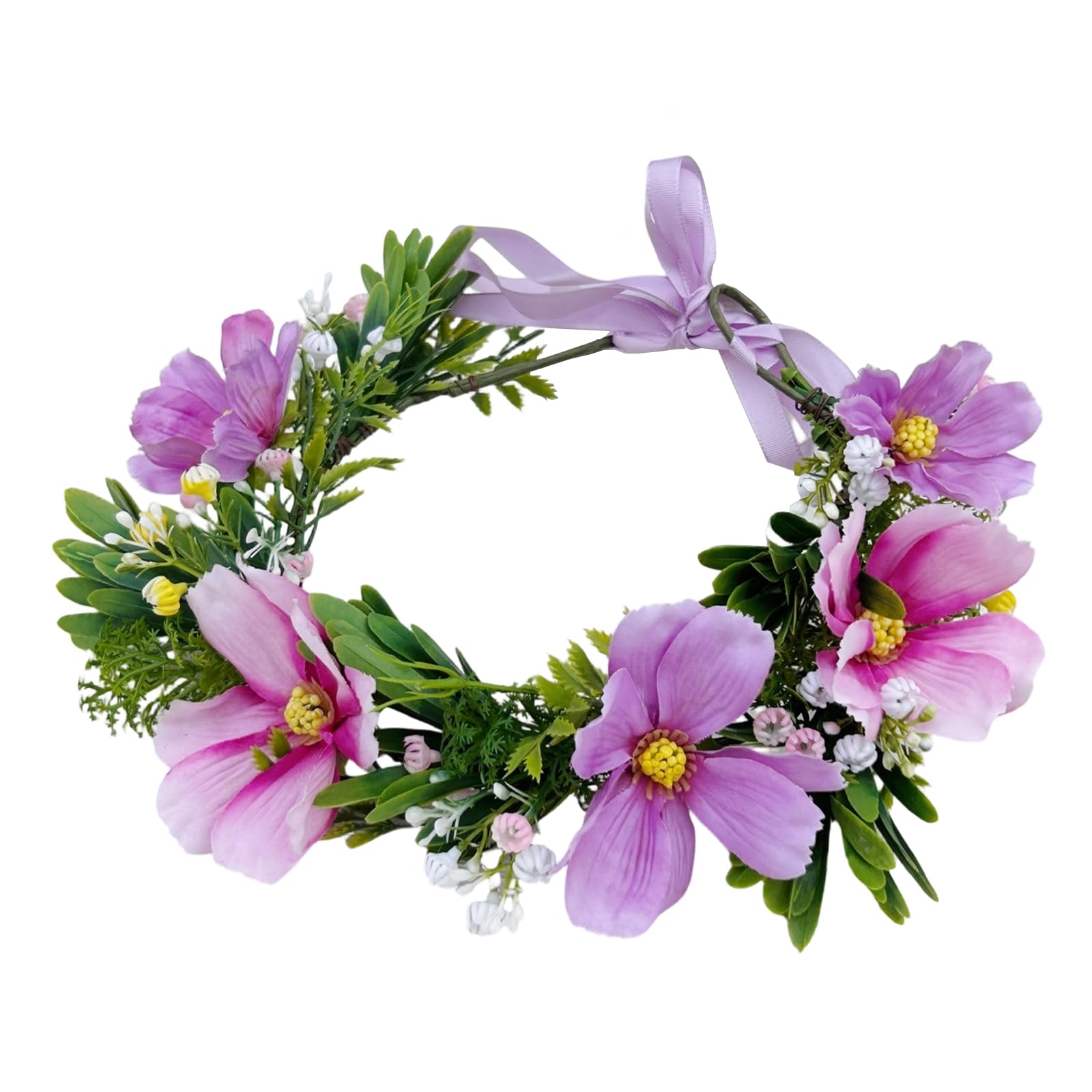 Fairy Purple Flower Crown Artificial Boho Daisy Floral Headpiece Adjustable Forest Woodland Flower Headbands for Women Girls Maternity