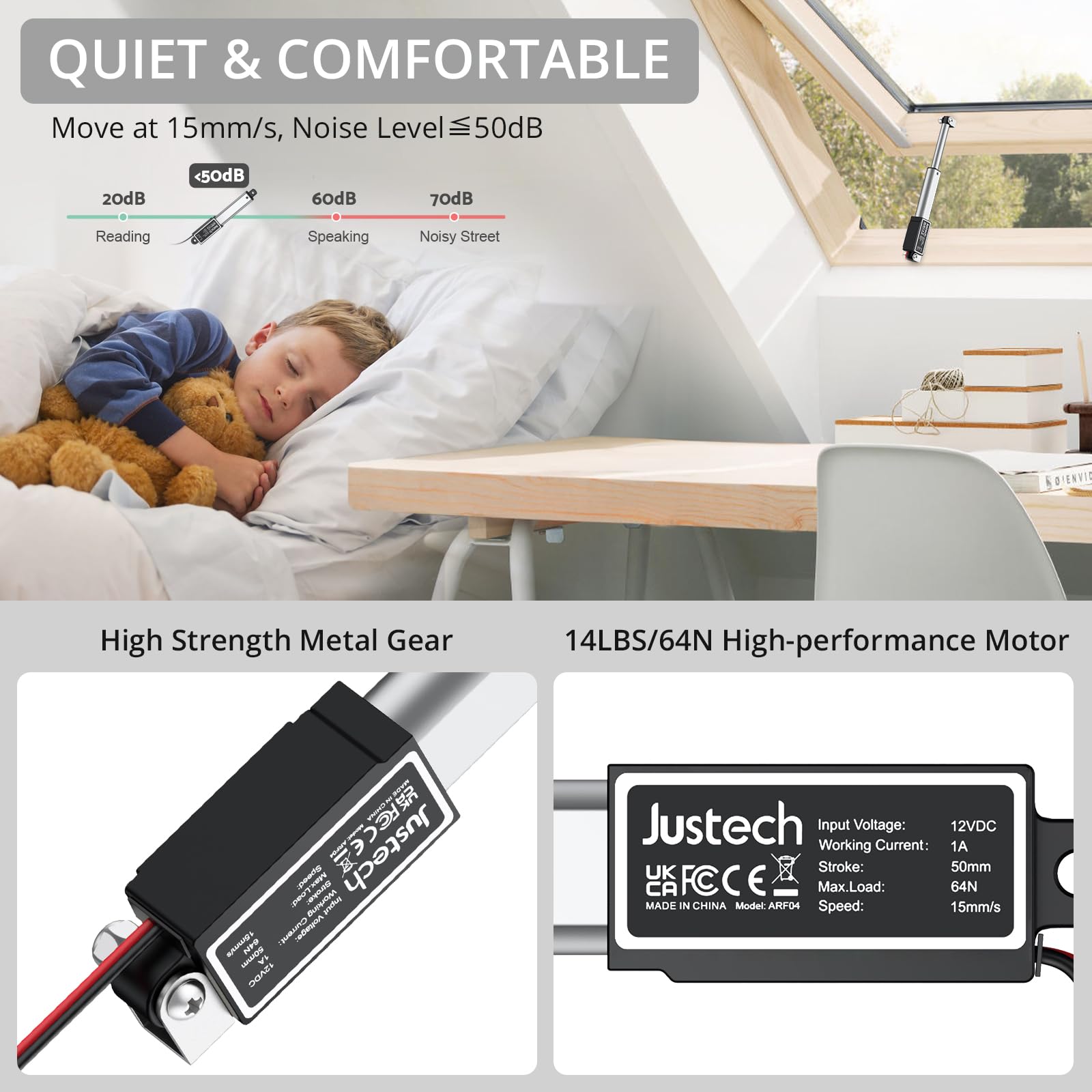 Justech 2"/50mm 64N/14.4lbs 12V Mini Linear Actuator IP54 Waterproof 15mm/s — Amazon image 4