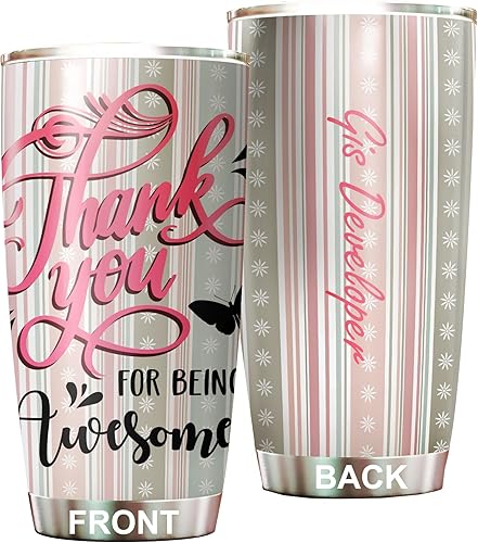 MEDROC Vaso de acero inoxidable de 20 onzas con texto en inglés "Thank You For Being Awesome Gis Developer", regalos de agradecimiento para