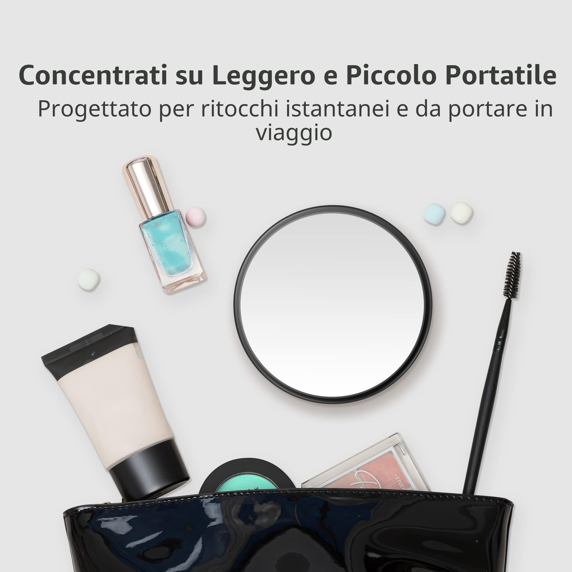 MIYADIVA Specchio ingrandimento 40x, rotondo compatto 8,9 cm, ventosa, pinzette in acciaio inox, perfetto trucco, sopracciglia, barba, viaggio