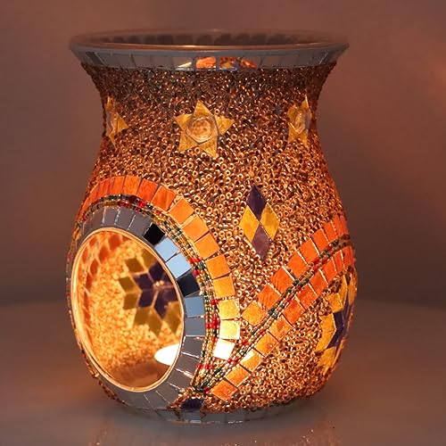 Miniatura 2 de SHMILMH Quemador de aceite esencial, difusor de aceite de aromaterapia de incienso, calentador de fragancia, candelabro de vidrio de mosaico para