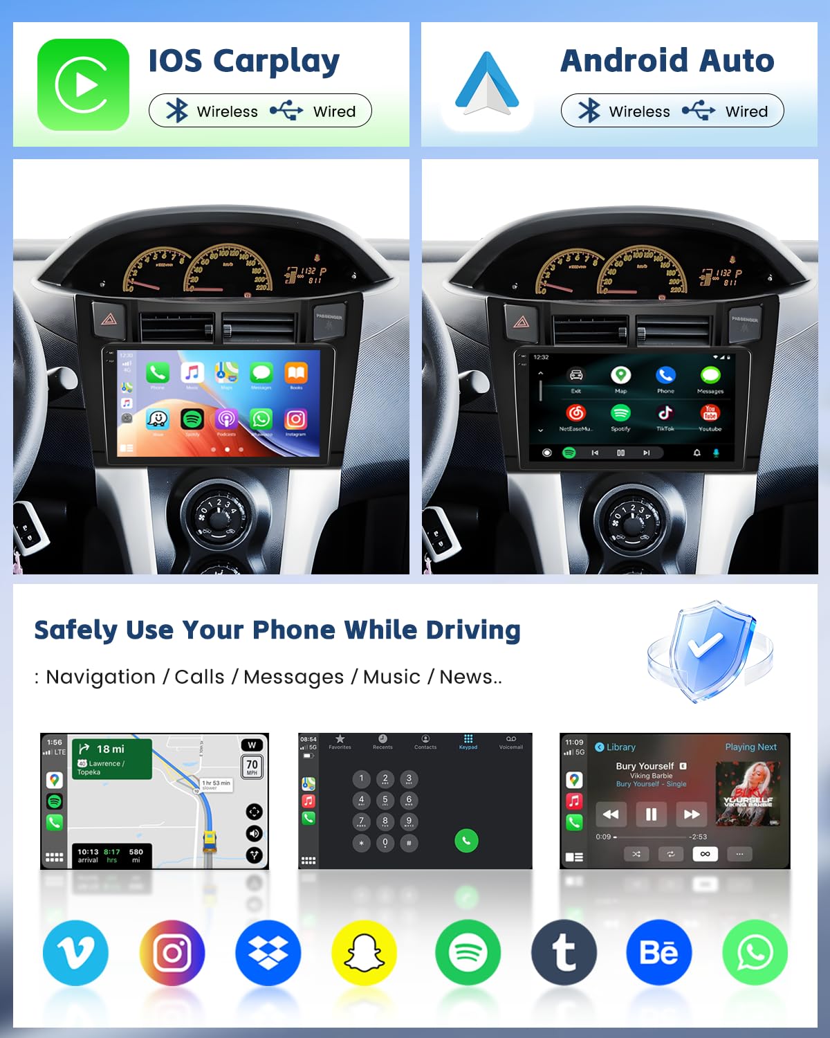 Roinvou 4+64G Android 15 Autoradio für Toyota Yaris 2008-2011 mit Carplay Android Auto, 9 Zoll Auto Radio Incell Touchscreen mit GPS Bluetooth EQ WiFi RDS FM SWC MIC Rückfahrkamera
