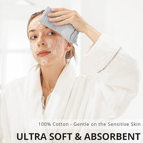 Miniatura 2 de Konssy Paquete de 7 paños de lavado suave para lavar la cara, toallas faciales de algodón para pieles sensibles, removedor de maquillaje facial,