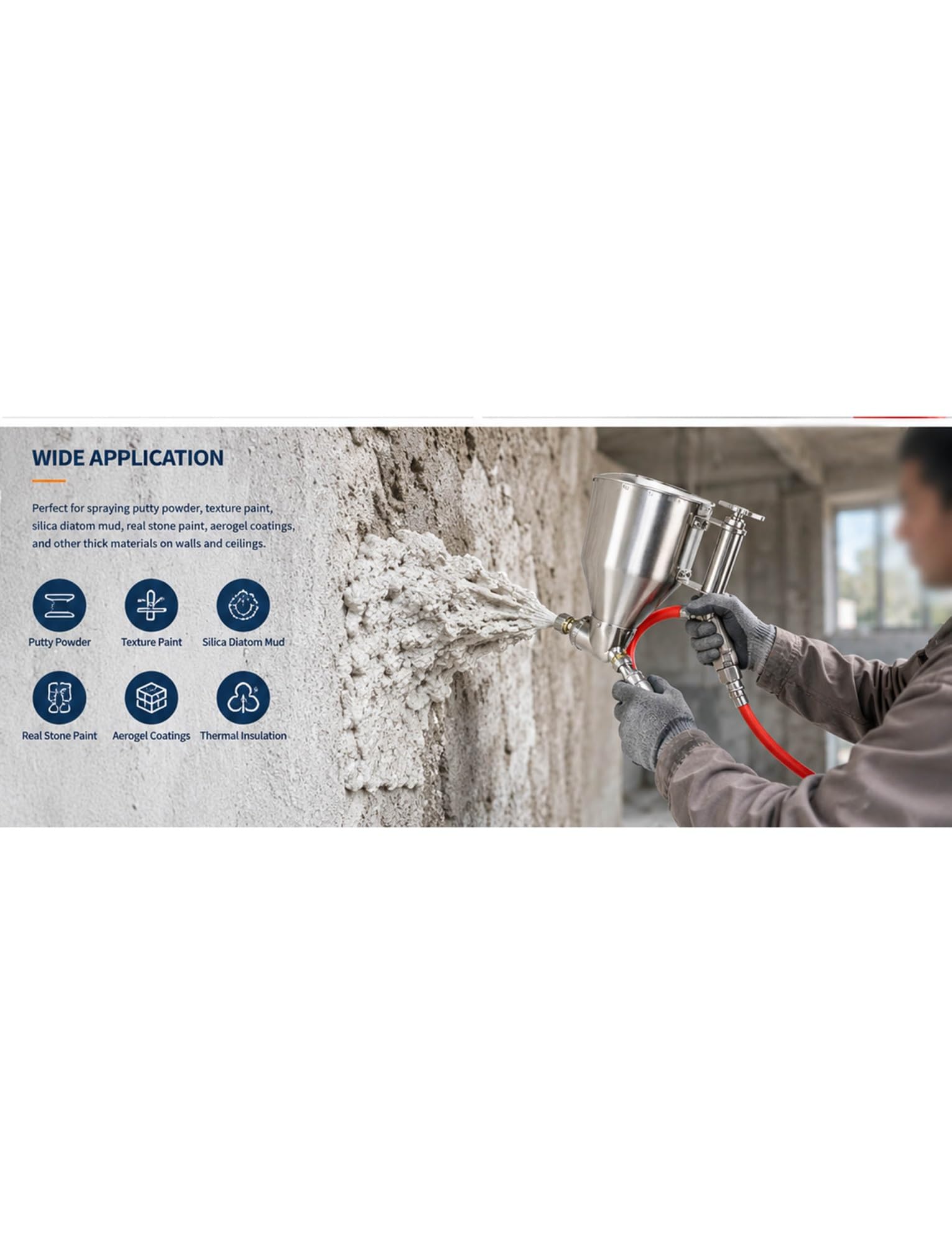 Pulverizador neumático para cemento, mortero, estuco, yeso, pistola de textura alimentada por compresor de aire para aplicaciones de pared y techo, incluye múltiples boquillas