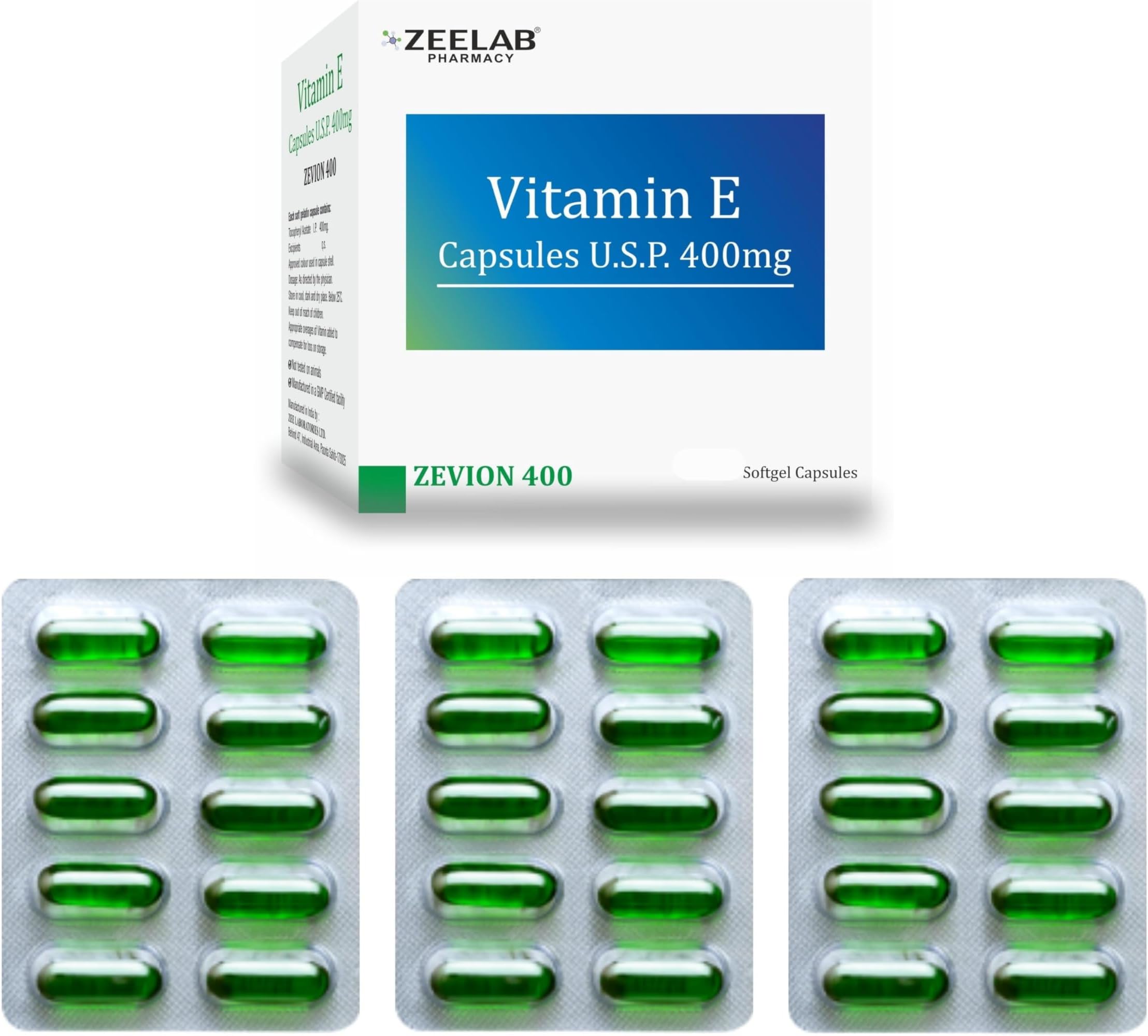 Zeelab Zevion 400 Vitamin E Softgel Capsules | Antioxidant Supplement for Healthy Skin, Hair & Scalp, Eye Support, Immunity & Heart Health | Nourishes & Protects Cells – 400mg (10 Caps x 3)