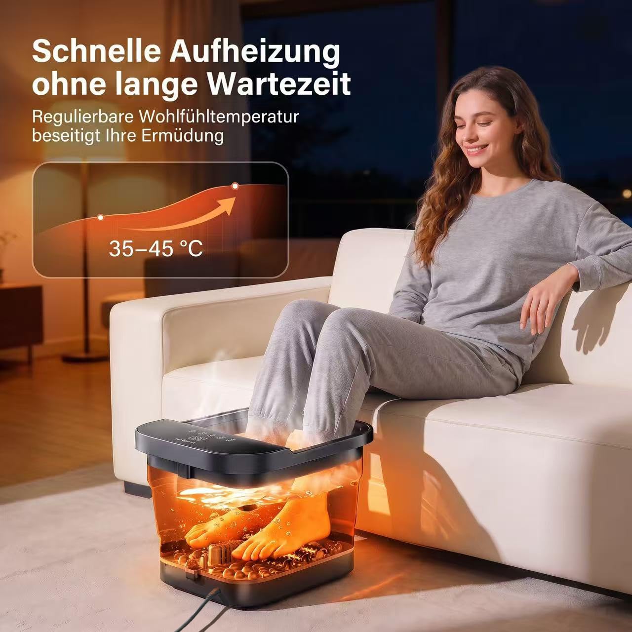 Fußbad Massagegerät mit Heizung mit Touchscreen, 35–45℃ Temperaturregelung